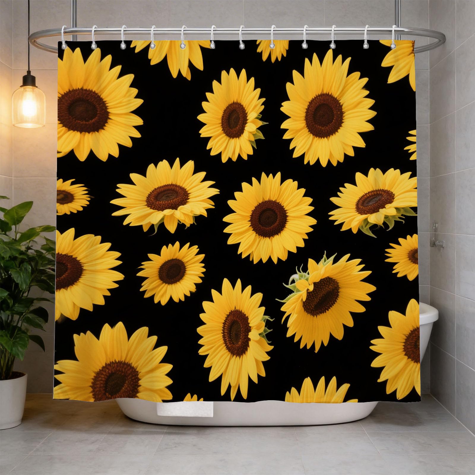 Hongduo 3D Sunflower Floral Shower Curtain for Stalls Bathtubs Floral Bathroom Decor Shower Curtain Set Polyester Fabric Waterproof 200x200cm/79X79 Inch with Hooks