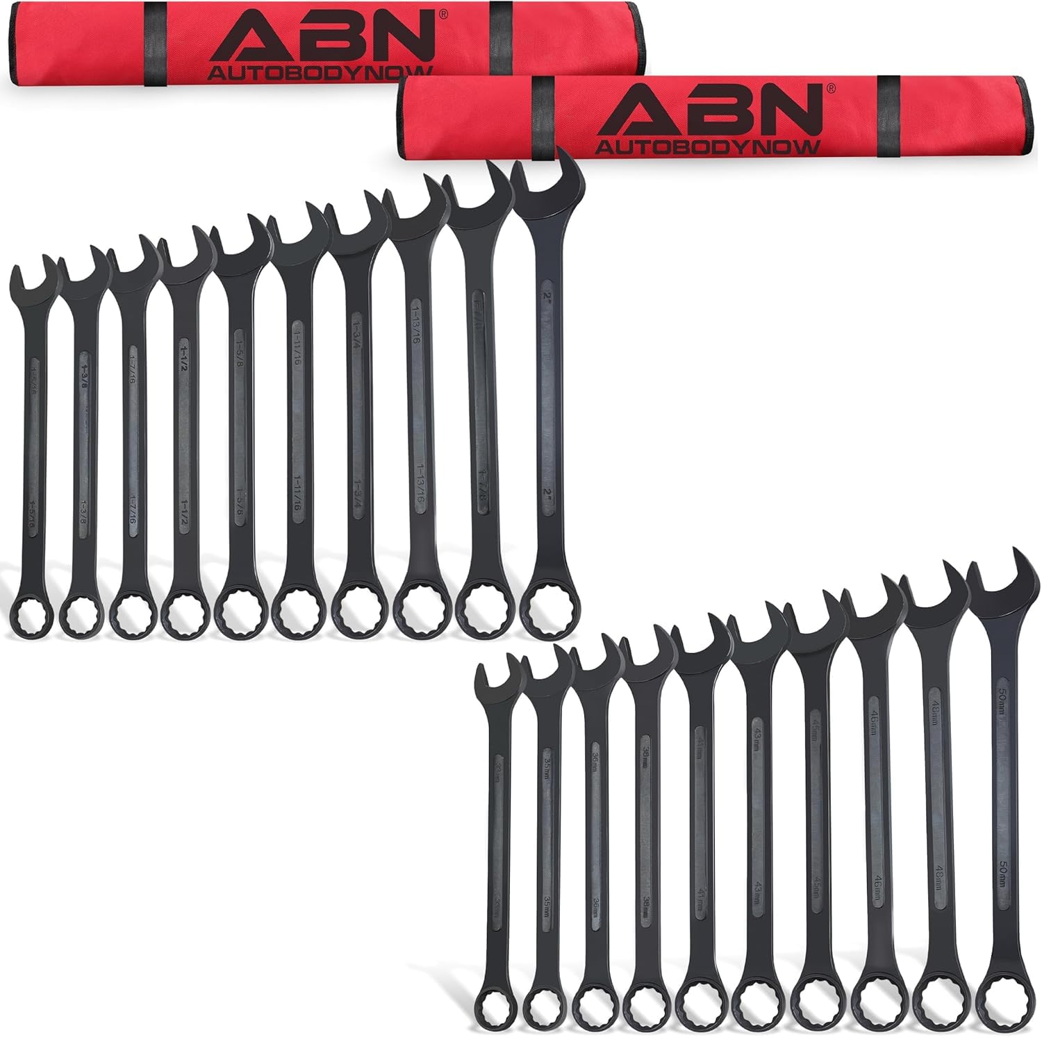 Photo 1 of ABN Large Combination Wrench Set SAE 1-5/16 to 2in with Metric 10 Piece Jumbo Wrench Set 33 to 50mm, Standard 10 Piece and Metric 10 Piece Jumbo Wrench Sets840145833725