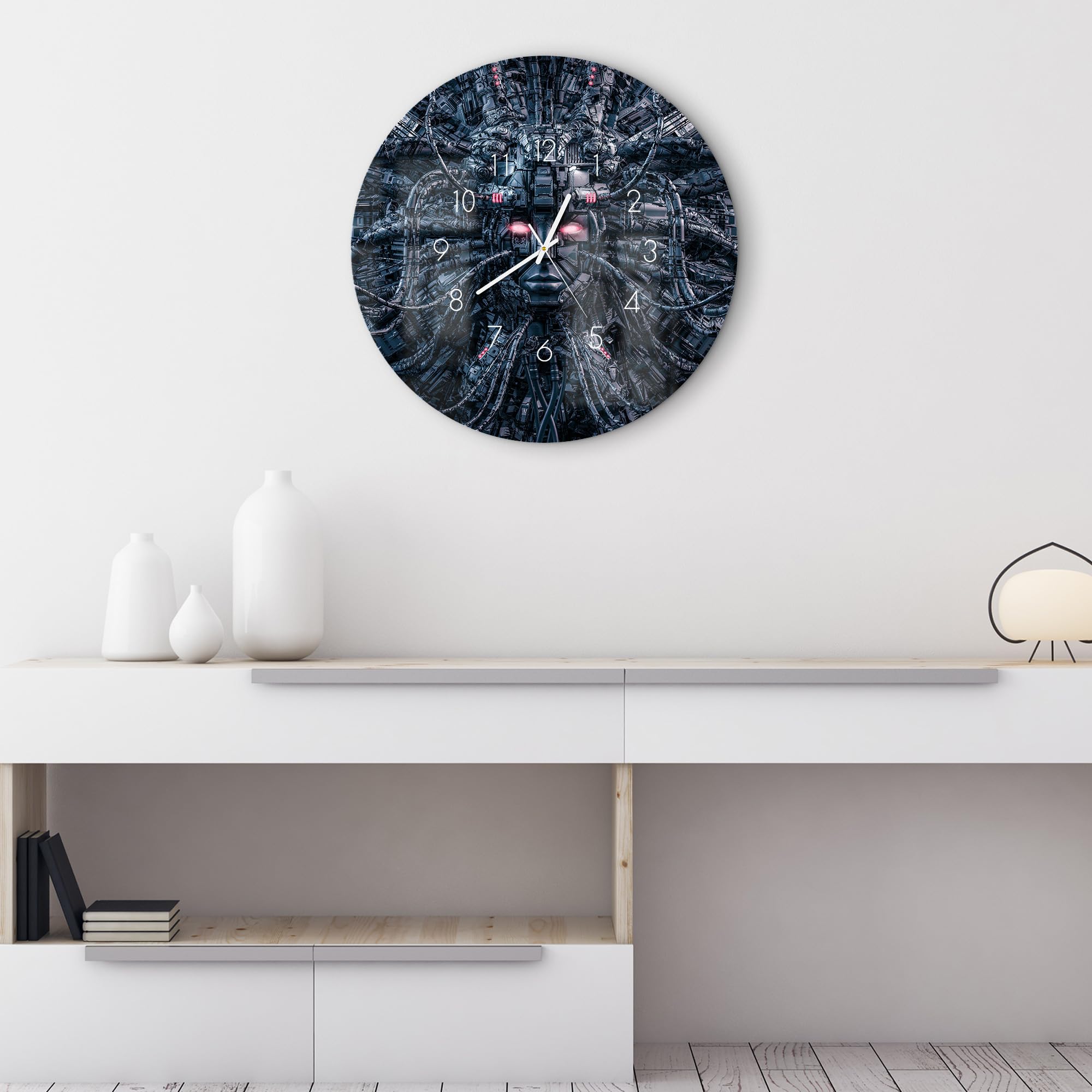 DEQORI Orologio in vetro | rotondo Ø 50 cm | motivo Techno sintesi | grande orologio XXL design in vetro | orologio da parete silenzioso per soggiorno e cucina | orologio moderno per la parete