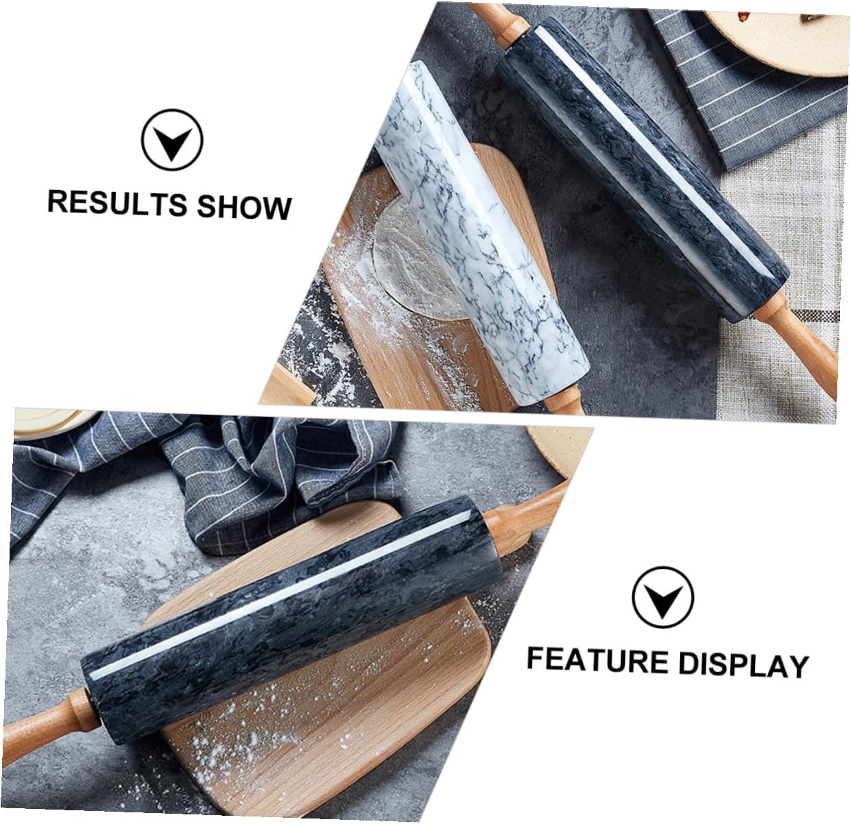 Non-stick Natural Marble Rolling Pin with Wooden Handle Kitchen Dough Roller for Baking Pastry Fondant Cookie Crust for Easy Storage and Family DIY Fun