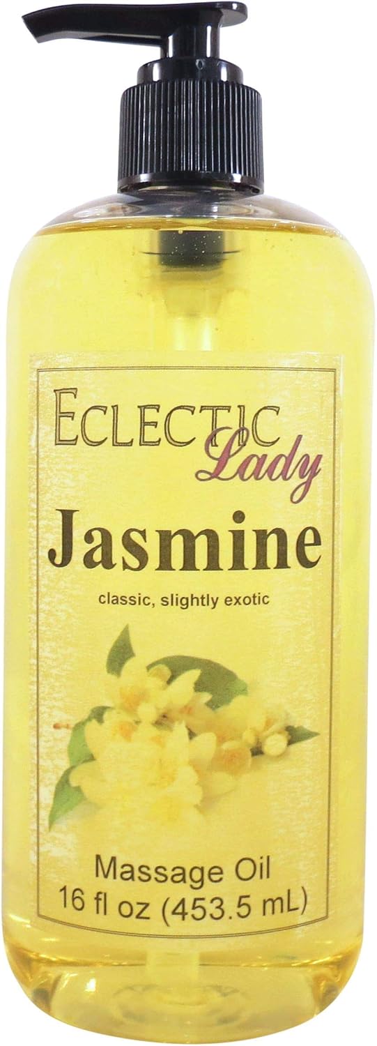 Jasmine Massage Oil, 8 oz, With Sweet Almond Oil and Jojoba Oil, Preservative Free, Perfect for Aromatherapy and Relaxation