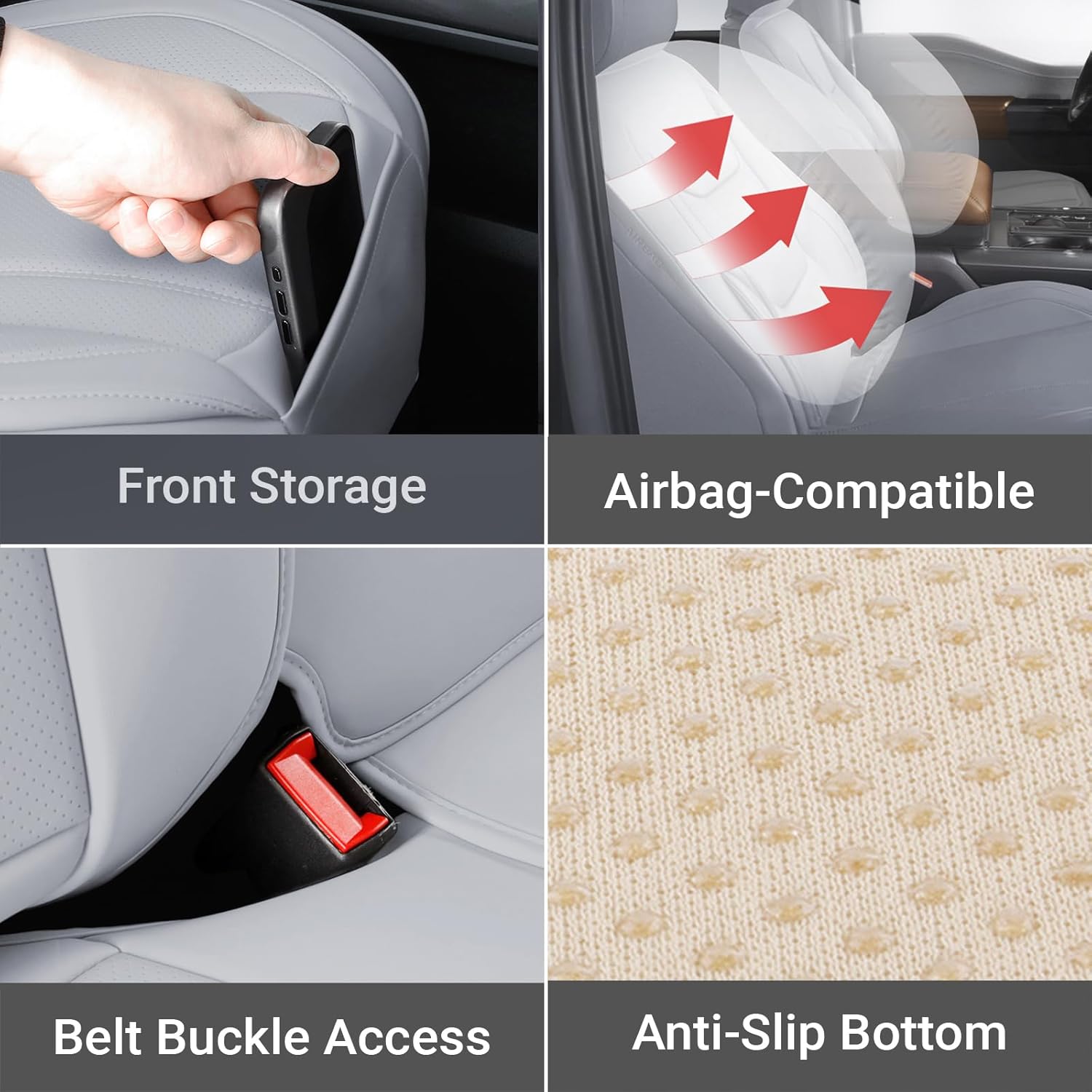 Coverland Custom Car Seat Covers for 2005-2023 Tacoma All Cabs Front Truck Car Seat Protector, Water Resistant Leather, Memory Form Back Support Car Seat Cushion, Airbag Compatible (Front - Gray)