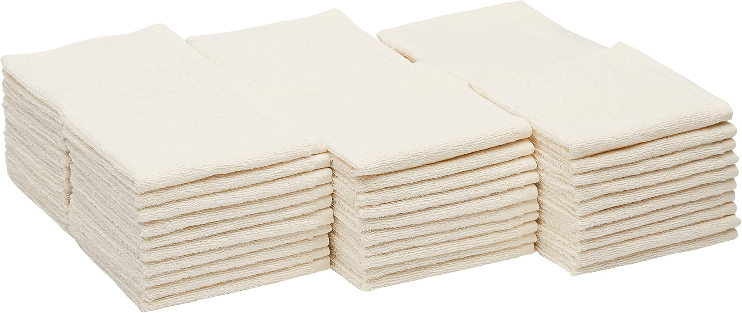 Amazon Basics 100% Cotton Terry Washcloths - Light Cream, 60-Pack