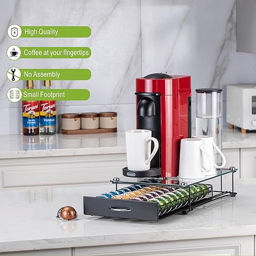 Miniatura 13 de Rice rat Vertuo - Cajón para cápsula Nespresso con vidrio para gabinete, estante de almacenamiento de cápsulas Vertuoline para mostrador (clase 30