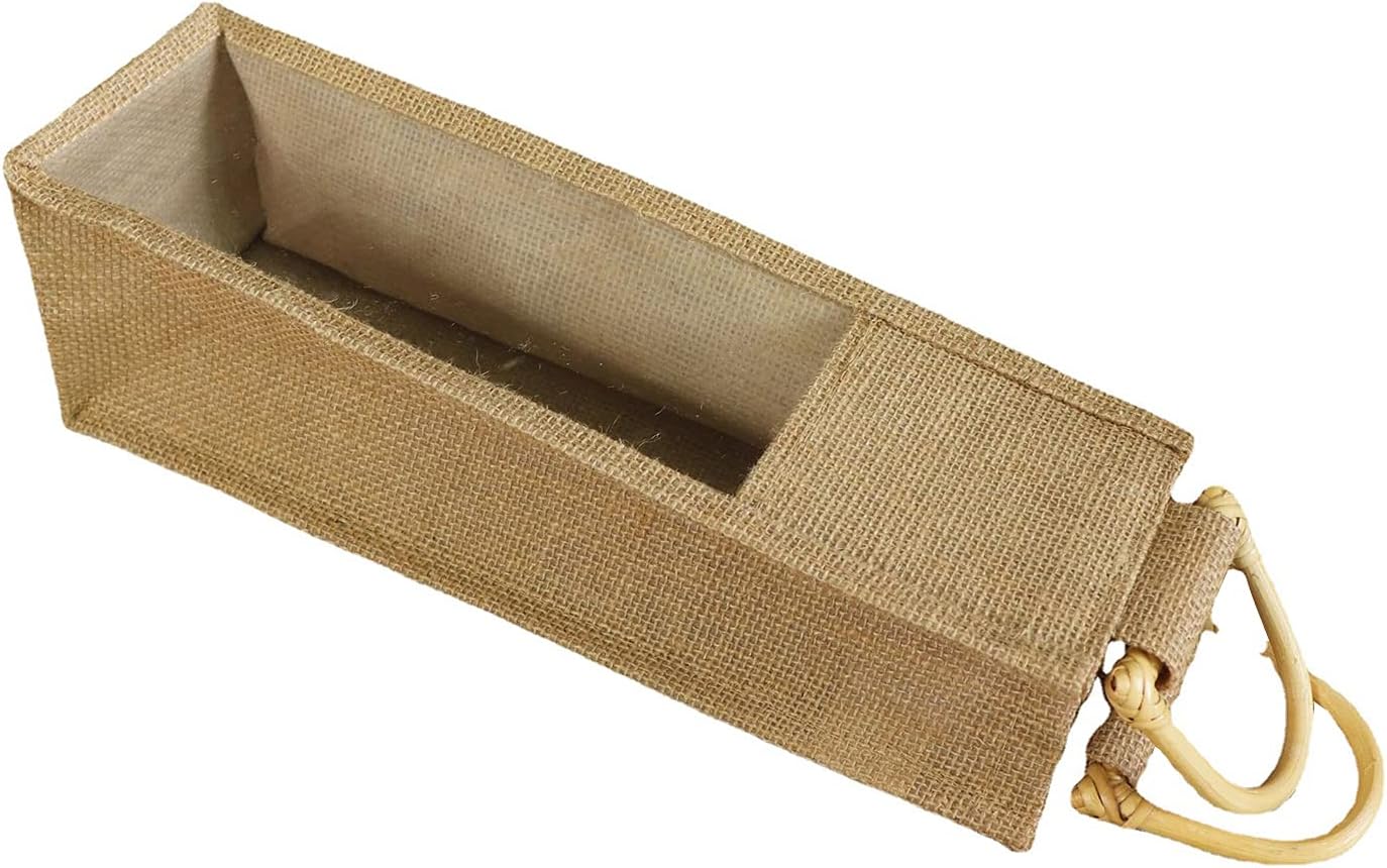 Vpang Eco-Friendly Burlap Wine Bottle Bag With Cane Handle - Jute Tote for Gift Packaging, Candy, Christmas Holiday Decorations (Single Bottle) image 3