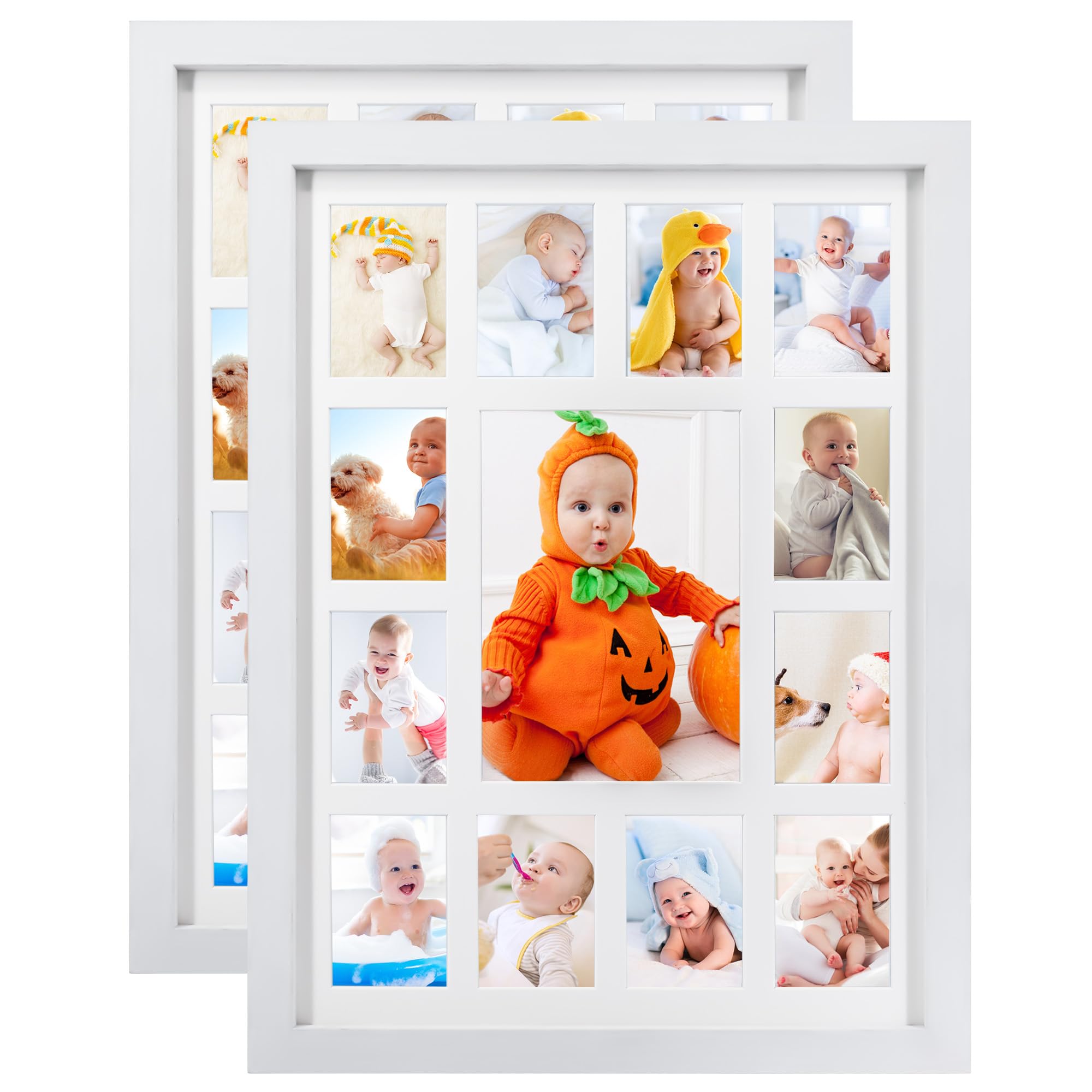 GMFrames 2 Pack School Years Picture Frame K-12 Day Graduation Photo Collage White Frame with Mat, Displays One 5x7 Photo and Twelve 2.5x3.5 Pictures