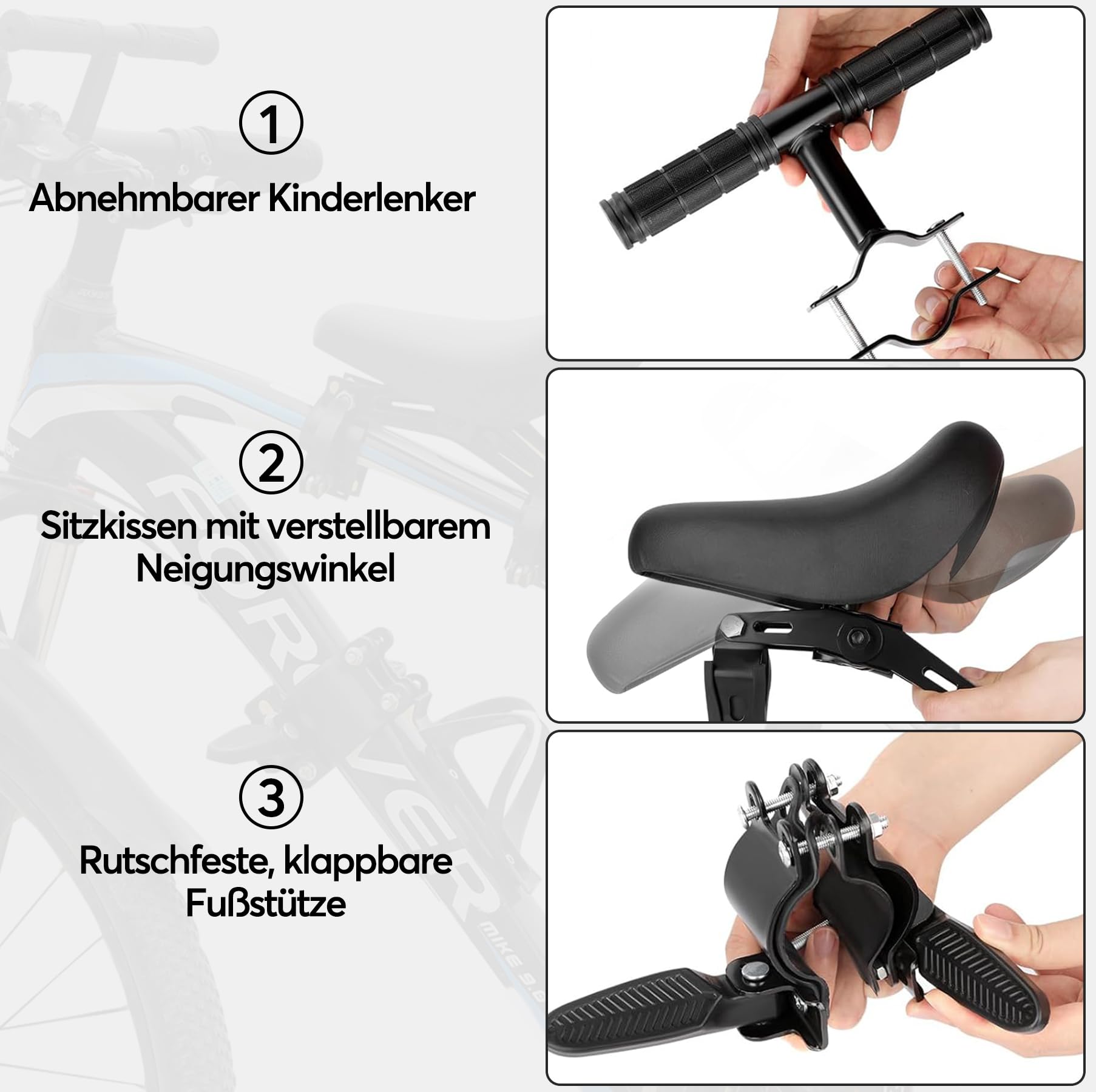 Mountainbike Kindersitz, Fahrradsitz Kinder Vorne mit Lenker und Pedal, Kindersitz Fahrrad Vorne für Kinder 2-6 Jahre, Tragbarer Fahrrad Vorne Kindersattel Mit Allen Erwachsenen Mountainbikes