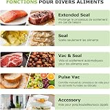 Bonsenkitchen Vacuum Sealer, 15 L/min, with Bag Clip, Handle Lock and Integrated Cutter, for Sous Vide Cooking and Food Preparation, High Performance Quick Sealing-VS5100 - 4
