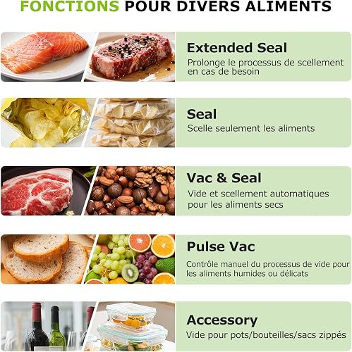 Bonsenkitchen Vacuum Sealer, 15 L/min, with Bag Clip, Handle Lock and Integrated Cutter, for Sous Vide Cooking and Food Preparation, High Performance Quick Sealing-VS5100 - 4