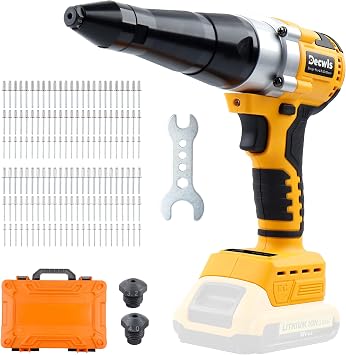 Cordless Rivet Gun Electric Compatible with Dewalt 20V Max Battery | Tool Only, Brushless Pop Rivet Gun Kit with 150 Pcs Rivets & 3 Rivet Head 1/8",5/32",3/16", LED Light, Blind Riveter Tool