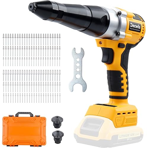 Cordless Rivet Gun Electric Compatible with Dewalt 20V Max Battery, Brushless Cordless Rivet Tool Kit, Pop Rivet Gun with 3 Size (1/8", 5/32", 3/16") Rivets & Rivet Head, Led Light (Tool Only)