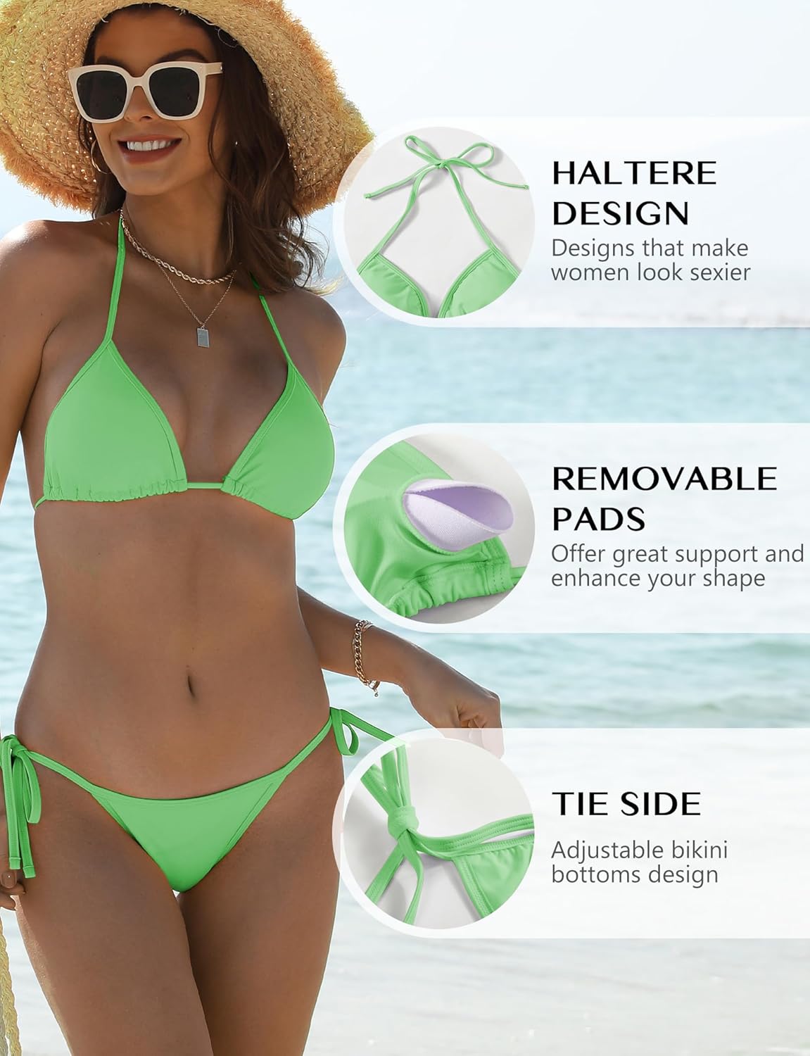 Buauty Bikini Sets for Women Two Piece Swimsuits Halter String Triangle Bathing Suit Sexy Tie Side Bottom Swimwear - Image 6