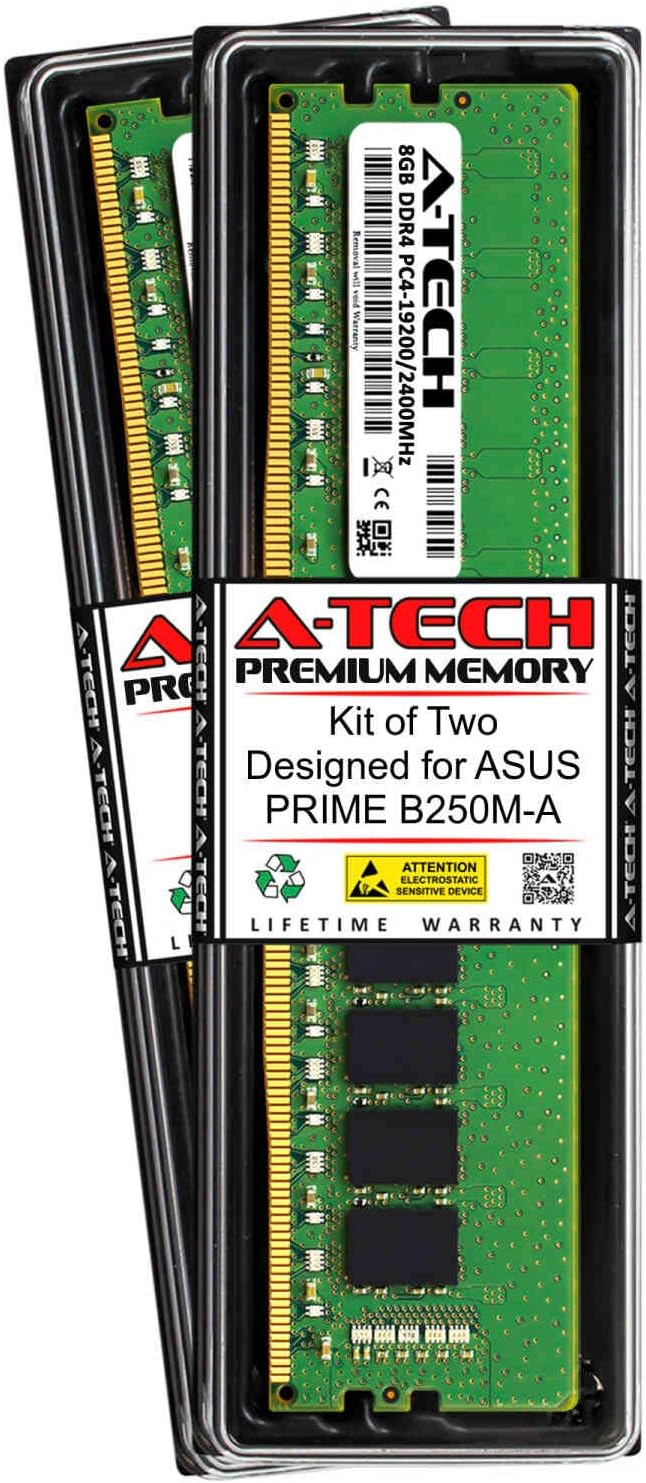 A-Tech 16GB (2 x 8GB) RAM for ASUS Prime Prime B250M-A | DDR4 2400MHz DIMM PC4-19200 288-Pin Non-ECC UDIMM Memory Upgrade Kit