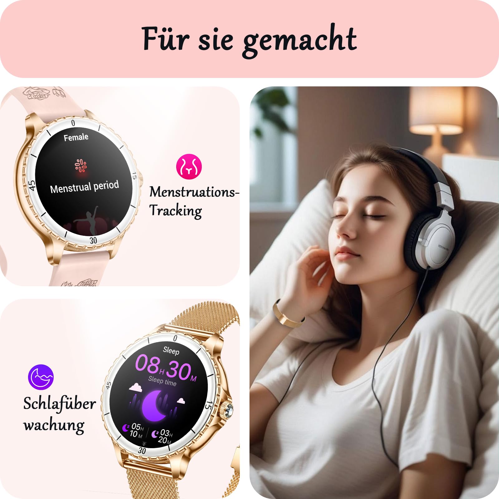 Smartwatch Damen mit Telefonfunktion, 1,27", 2 Armbänder, Rose Gold | 120+ Sportmodi Fitness Tracker, Herzfrequenz/SpO2/Schlaf Monitor Schrittzähler, IP68 Wasserdicht Sportuhr für iOS Android