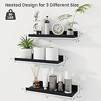 Vista 3 de Axeman Estante de repisa para cuadros Juego de 3 estantes flotantes negros de 16 pulgadas Estantes de pared de madera rústica con borde Estante