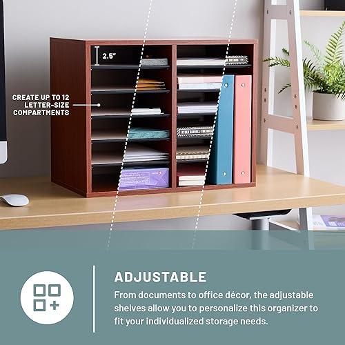 Vista 58 de Safco 9422GR - Organizador de papel y literatura ajustable de madera, 16 piezas ajustables, construcción duradera apilable, hogar, oficina, correo