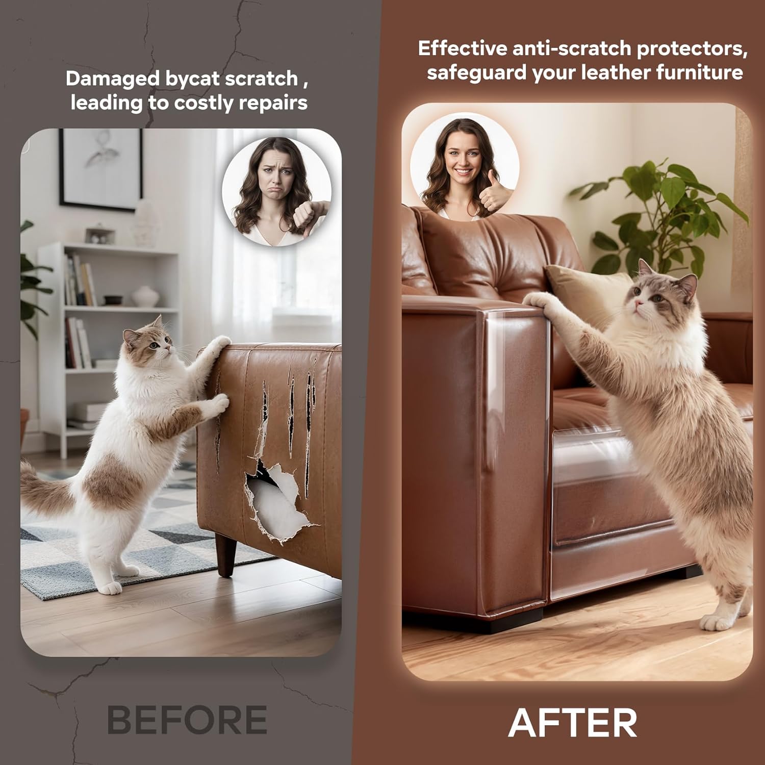 JKLMN Cat Scratch Protector for Leather Couches - Clear Vinyl Couch Protector from Cat Claws, Scratch Deterrent Tape for Sofa Corners, Single-Sided Sticky Couch Protector for Cats (200x11.8) - Image 3