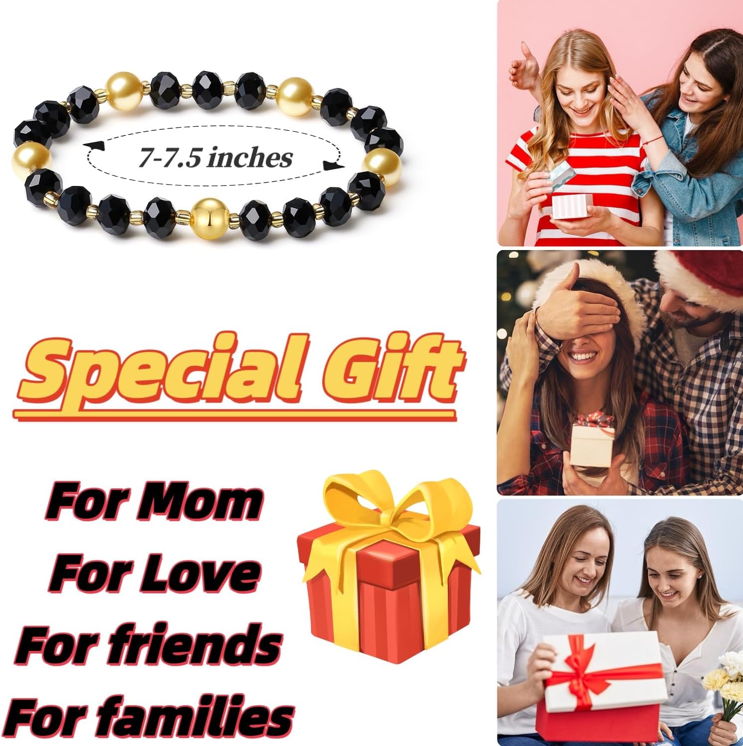 Handmade Original Stretch Jewelry Bracelets for Women with 10MM Gold South Sea Shell Pearl Blessing and Natural Crystal Bracelet - Valentine's Day Gift - Image 2