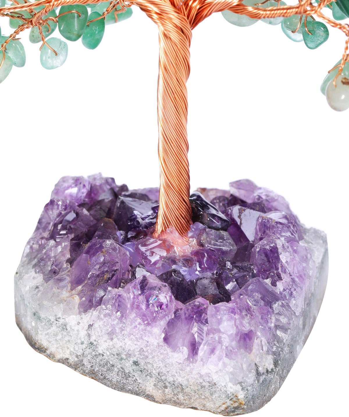 Jovivi Natural Green Aventurine Healing Crystal Money Tree on Amethyst Cluster Geode Druzy Base Feng Shui Crystals for Home Office Desk Decorations, Wealth, Good Luck