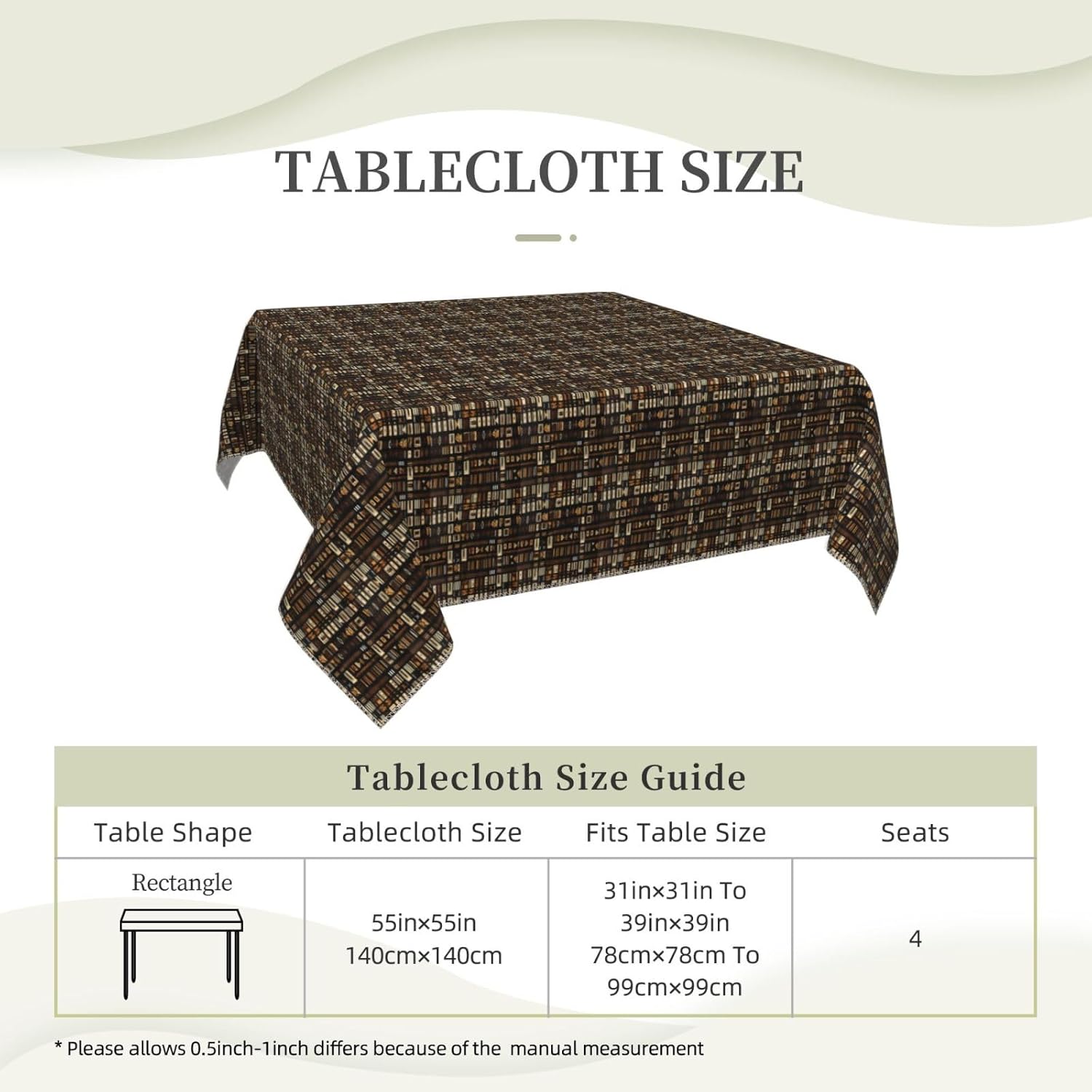 African Mud Cloth Tribal Print Square Tablecloth Dining Wedding Party Kitchen Outdoor Use Casual Family Meals