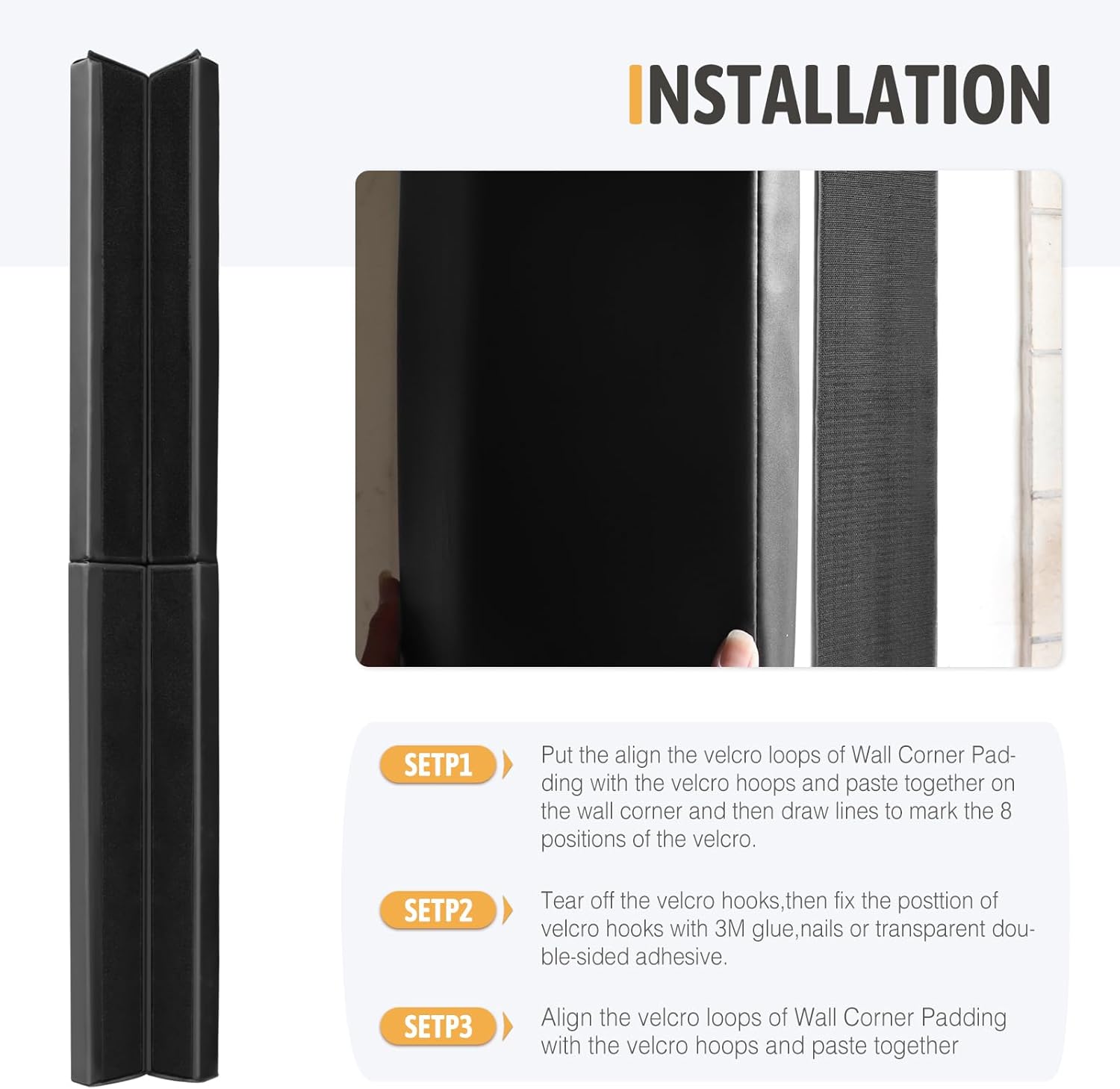 Black Wall Corner Padding 72" Tall and 2" Thick,Heavy Duty Wall Corner Protective Safety Padding,All-Weather Durable UV-Resistant Waterproof 2 Sides Corner Pad
