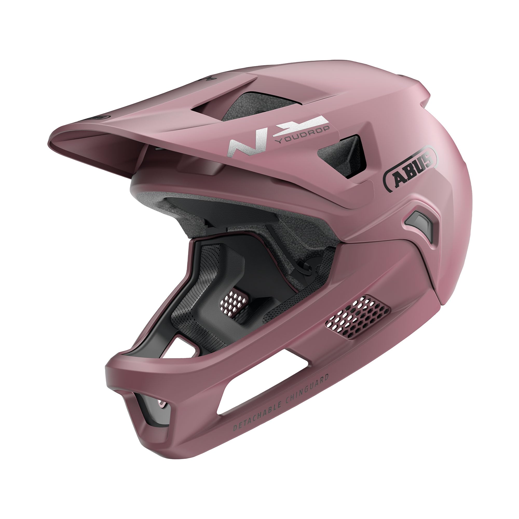 ABUS YouDrop FF - Casco de Bicicleta de montaña para niños y jóvenes, para iniciar el Ciclismo de montaña, con Protector de Barbilla Desmontable, Color Rojo, Talla S