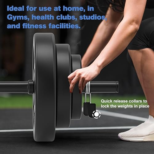 Miniatura 5 de DERACY Juego de pesas de barra, juego de pesas de 43 libras, pesas olímpicas ajustables, 6 platos, barra de 57.5 pulgadas y almohadilla de hombro de