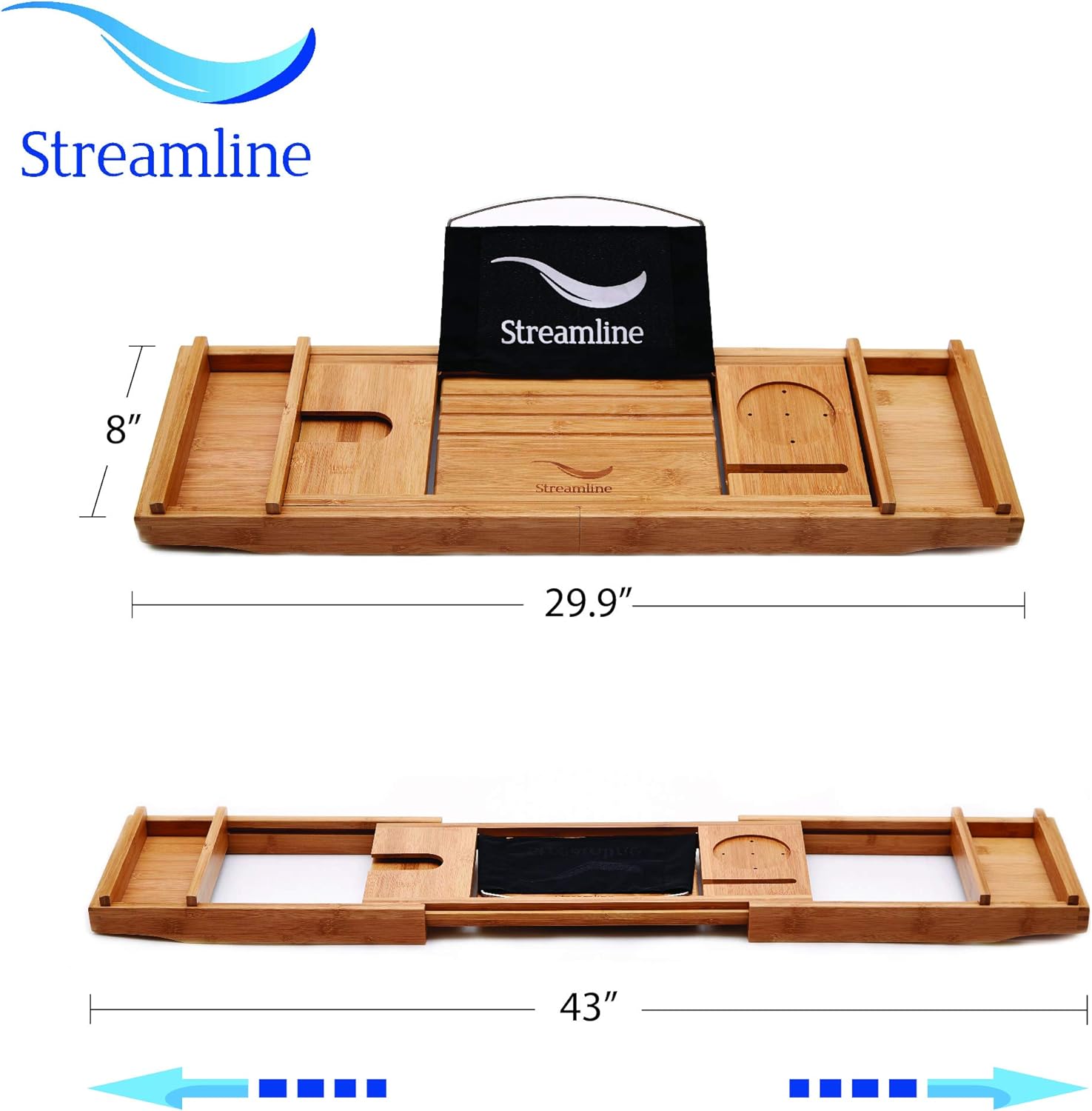 Streamline 70" Freestanding Soaking Bathtub – Glossy White Acrylic with Brushed Brass Pop-Up Drain, Internal Drain & Bamboo Tray – 79 Gallon Capacity for Luxurious Home Spa Experience