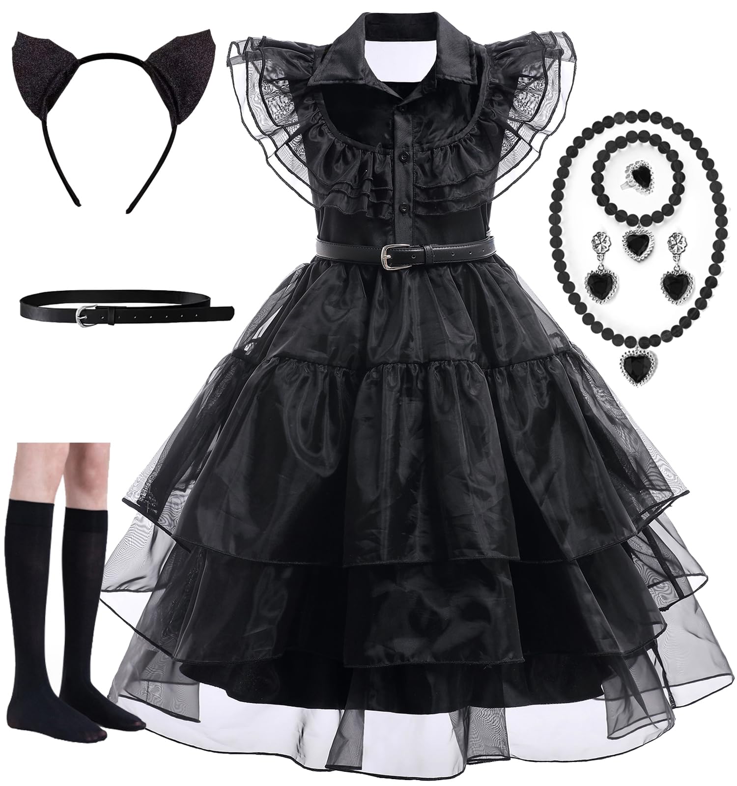 WOPLAY Black Costume Girls Dress for Kids,Black Family Cosplay Halloween Xmas New Year Party Dress Up Set