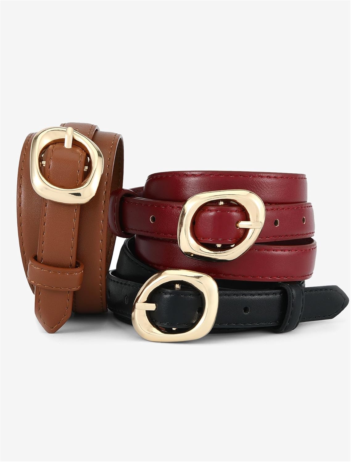 Thin Belt for Women Jeans Faux Leather Ladies Skinny Waist Belts for Dresses Pants with Trendy Gold/Silver Buckle - Image 6