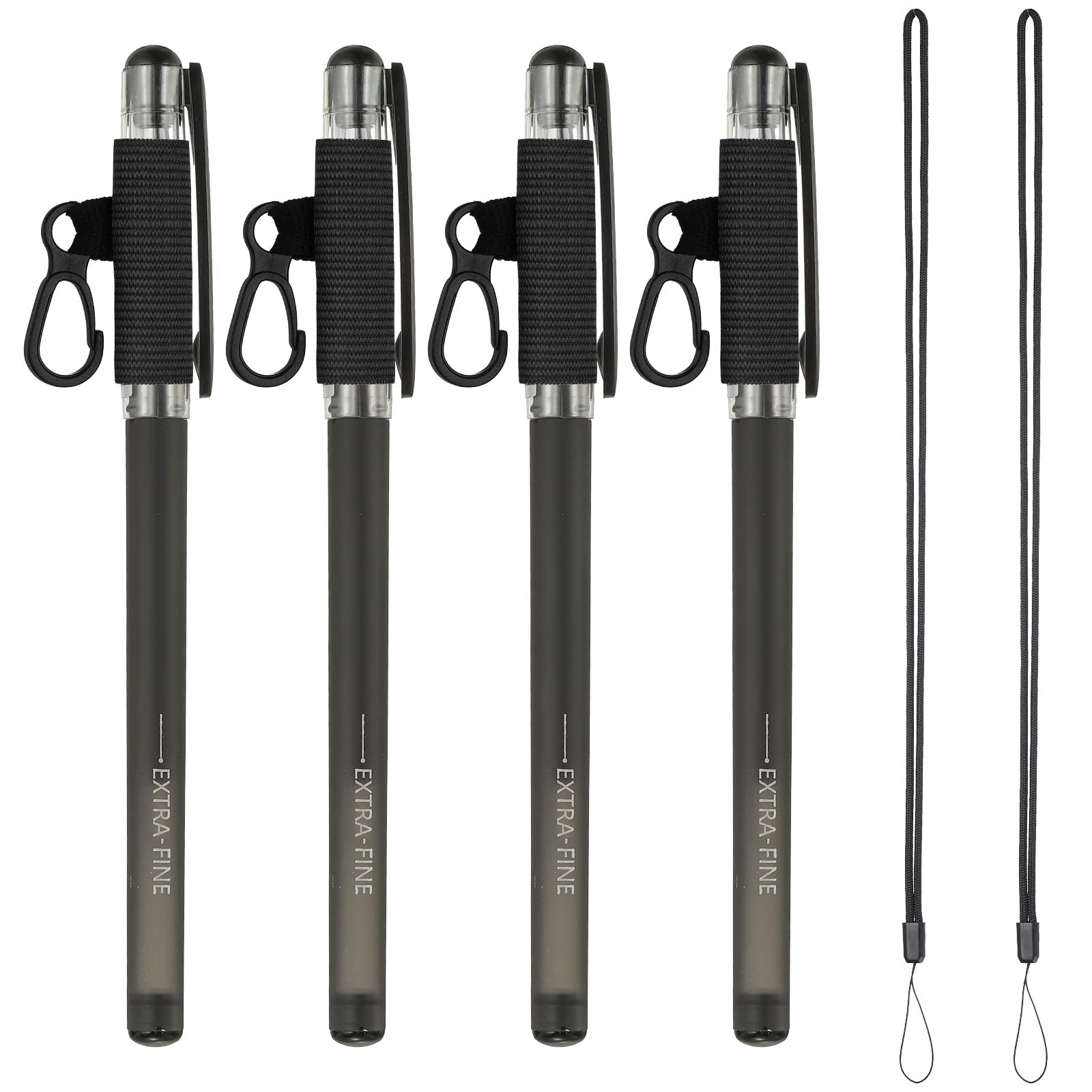 PATIKIL 4Pcs Elastic Pen Holder with 2 Lanyards, Anti Lose Portable Pen Holder for Necklace Carpenters Teachers Construction Workers, Black