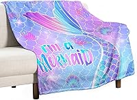 Vista 55 de Manta de cola de pez de sirena rosa con estampado de fondo de sirena para niña, 30 x 40 pulgadas