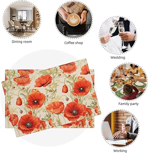 Miniatura 5 de Juego de 4 manteles individuales botánicos con diseño de flores, plantas botánicas, hojas de flores, rústico, floral, impermeable, lavable, para