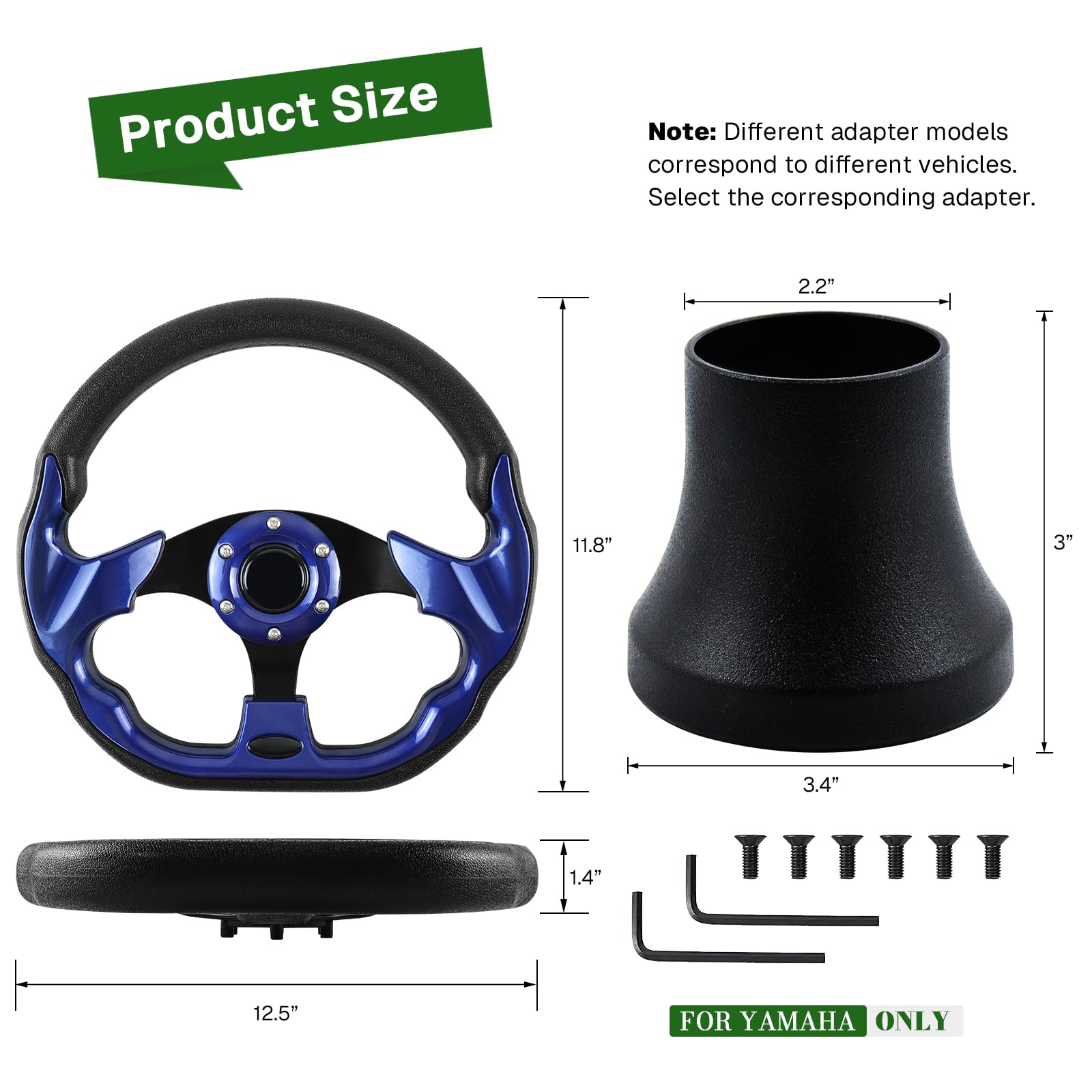 VOONKE Golf Cart Accessories Steering Wheel D-bottom and Golf Adapter for YAMAHA Golf Carts Adapter Skid-(BLUE)