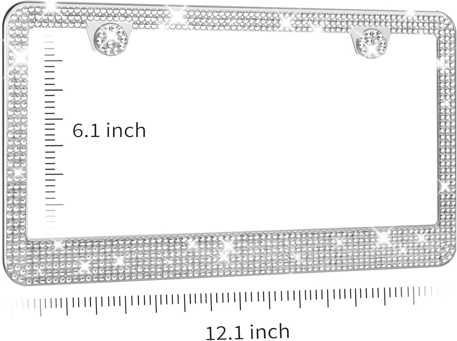 AUJEN Bling License Plate Frame for Women, Stainless Steel Cute Car Accessories, Lasting Sparkly License Plate Holder with Diamond Rhinestone Crystals, 2 Pack Gift Box Set, White, 12.1" x 6.1"