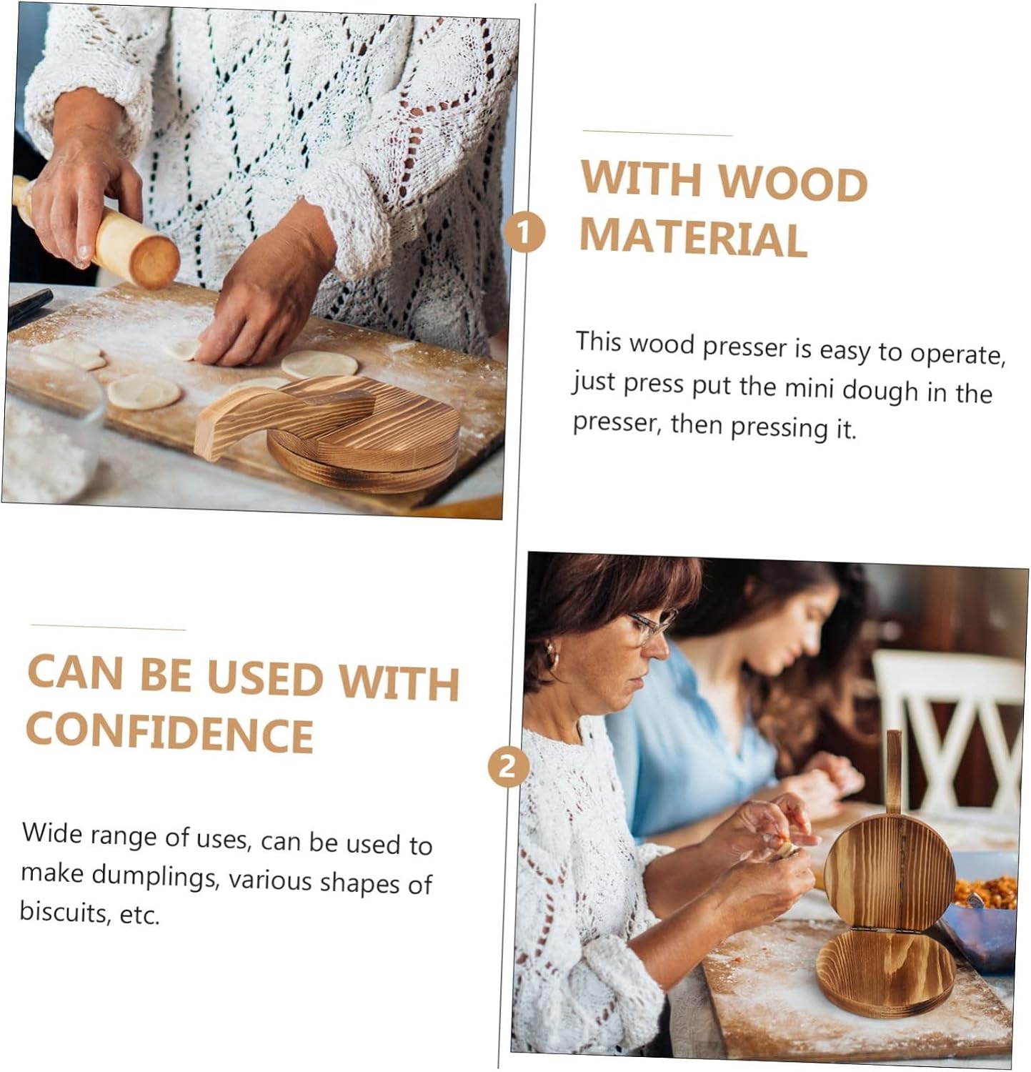 COLLBATH 1pc Wooden Handmade Dumpling Wrapper Presser Food-grade Dough Mold for Empanadas Pies and Dumplings Easy to Use Kitchen Tool for Home Cooking