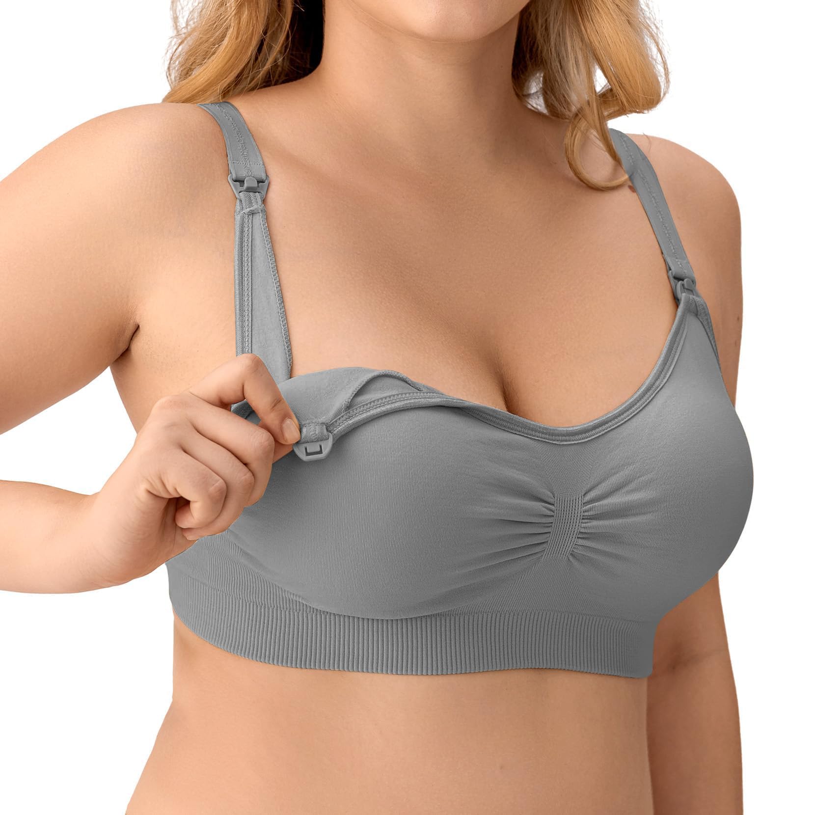 Nursing Bar for Womens Seamless Breastfeeding Bra for Sleeping Comfortable Wireless Bras Maternity Bras Back Closer Padded Bralettes Dark Grey-image-42