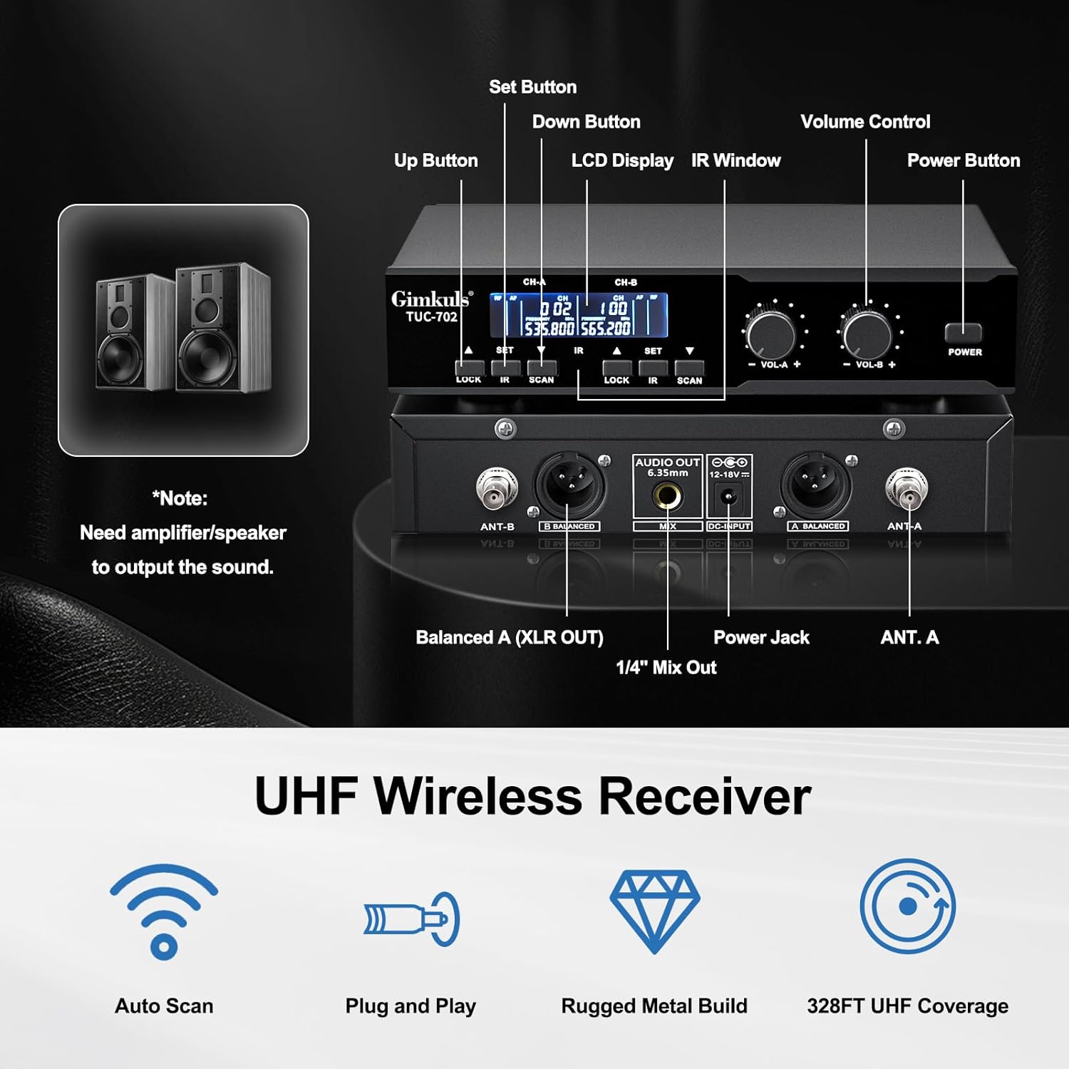 Wireless Professional Microphone System, Cordless Handheld Dynamic Mic, Dual UHF 200-Channel, Metal Microphones 328ft Long Range for Karaoke, Church, DJ, Wedding, Singing - Image 5