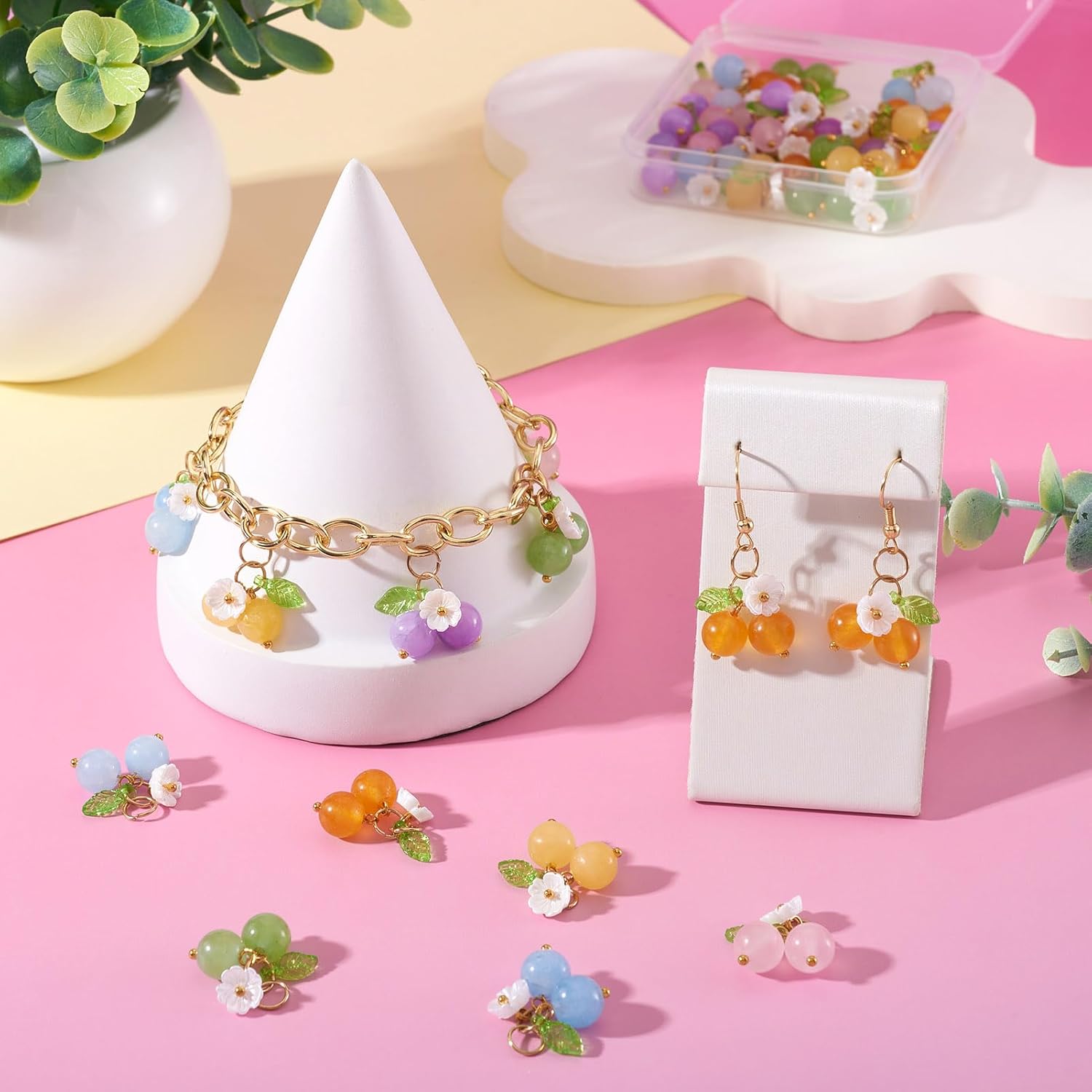 Craftdady 30pcs Cherry Fruit Dangle Charms Pendants Cute Flower Stone Bead Earring Charms Necklace Pendants Fruit Hang Ornament 19mm for DIY Craft Bracelet Keyhcain Jewelry Making - Image 2