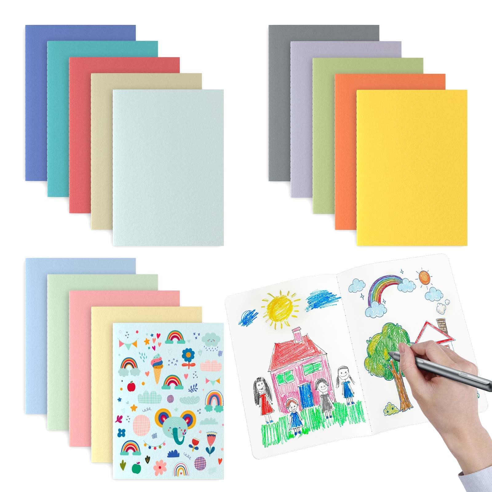 Oucaru Cuadernos de diario, tamaño A5, cuaderno de bocetos en blanco, paquete de 16 cuadernos pequeños de papel kraft a granel de 8.3 x 5.5 pulgadas, cuaderno de dibujo de 16 colores, tapa suave,