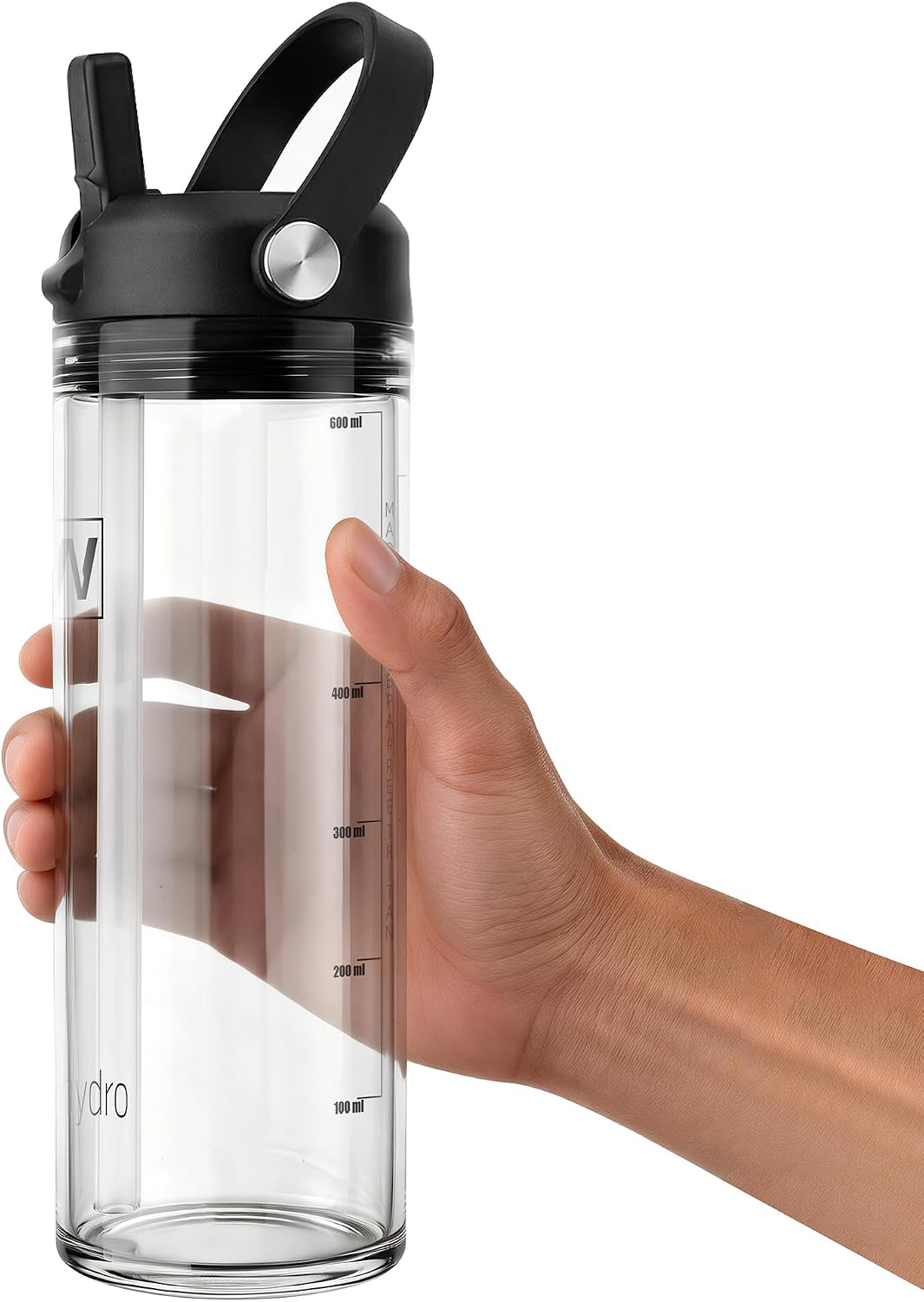 20 oz Clear Water Bottle with Straw & Handle, Leakproof Tritan Water Bottle, BPA Free Reusable Plastic Bottle with Volume Markings, Dishwasher Safe for School,Travel, Sports, Clear