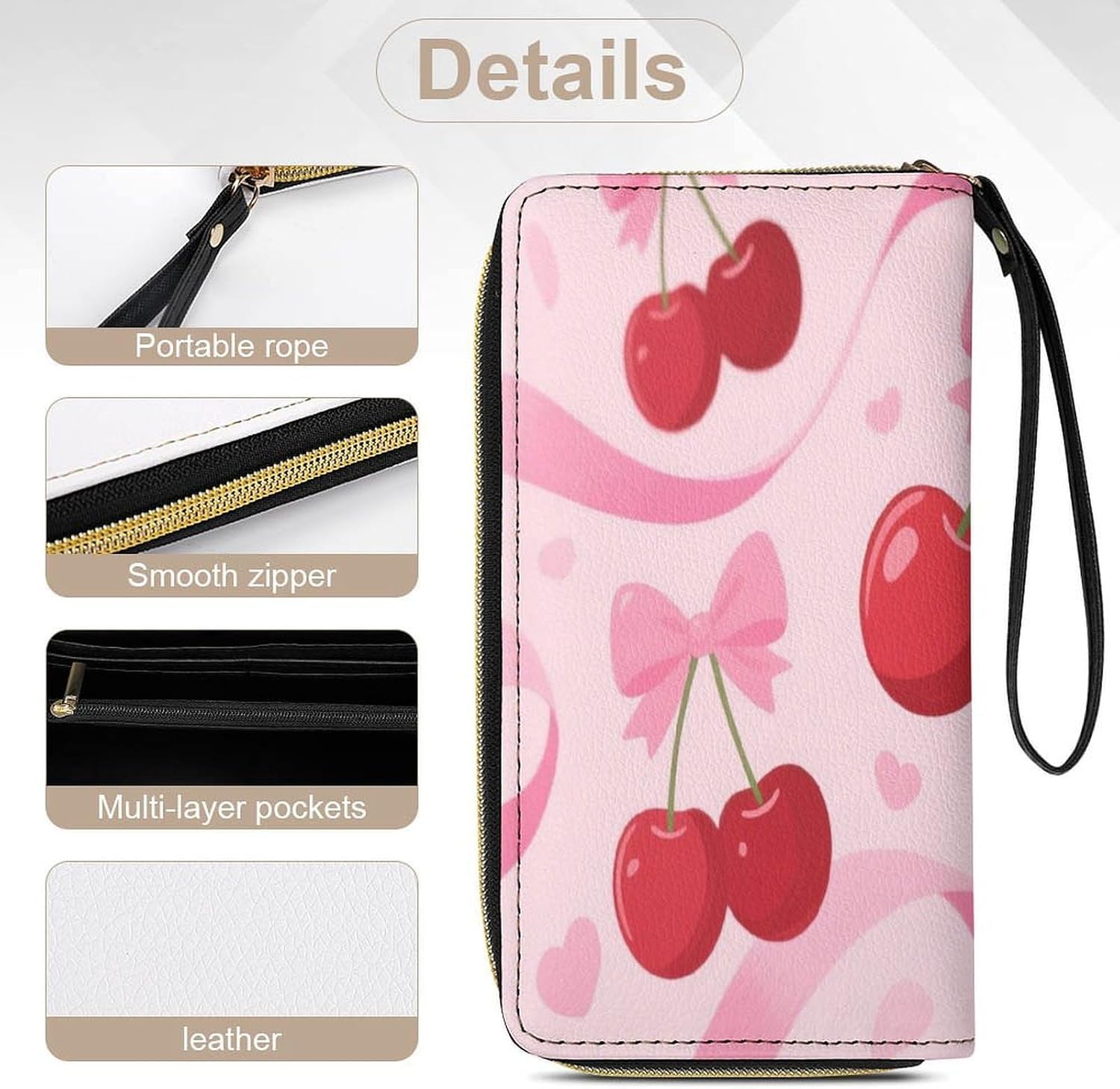 Cherry Pink Bow With Red Lips PU Leather Stylish Wallet image 5