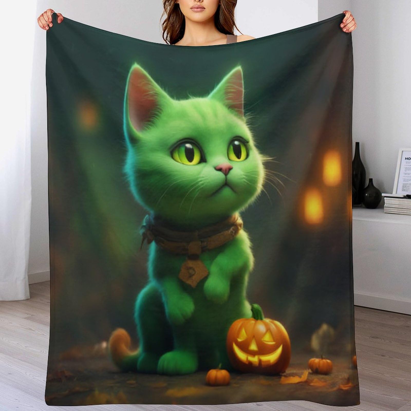 Couverture Halloween chat en polaire plaid de lit 100x130cm