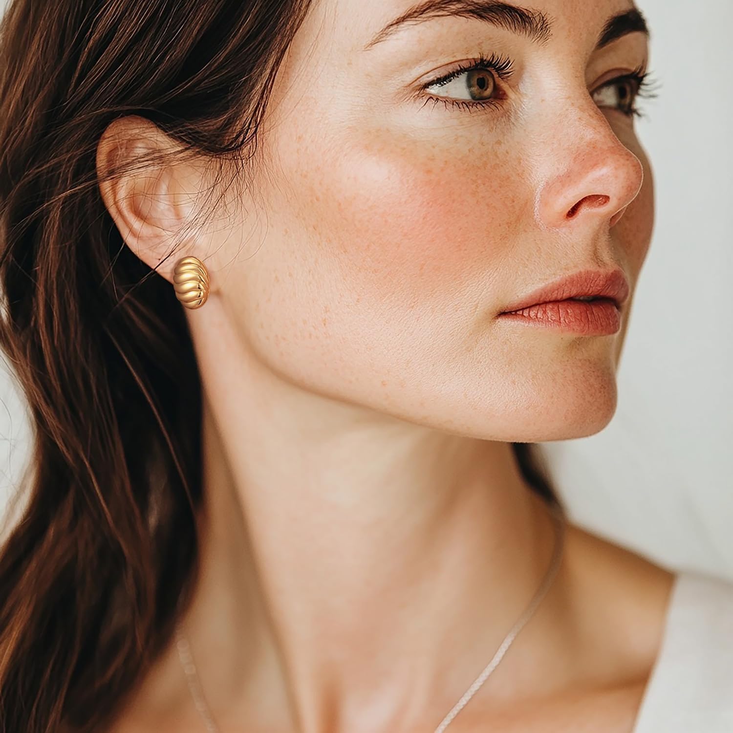 14K Gold Earrings for Women Gold Studs Earrings for Women Stud Earring for Womens Studs Oval Disc with Engraved Ripple Pattern Stud Earring for Womens 20mm - Image 3