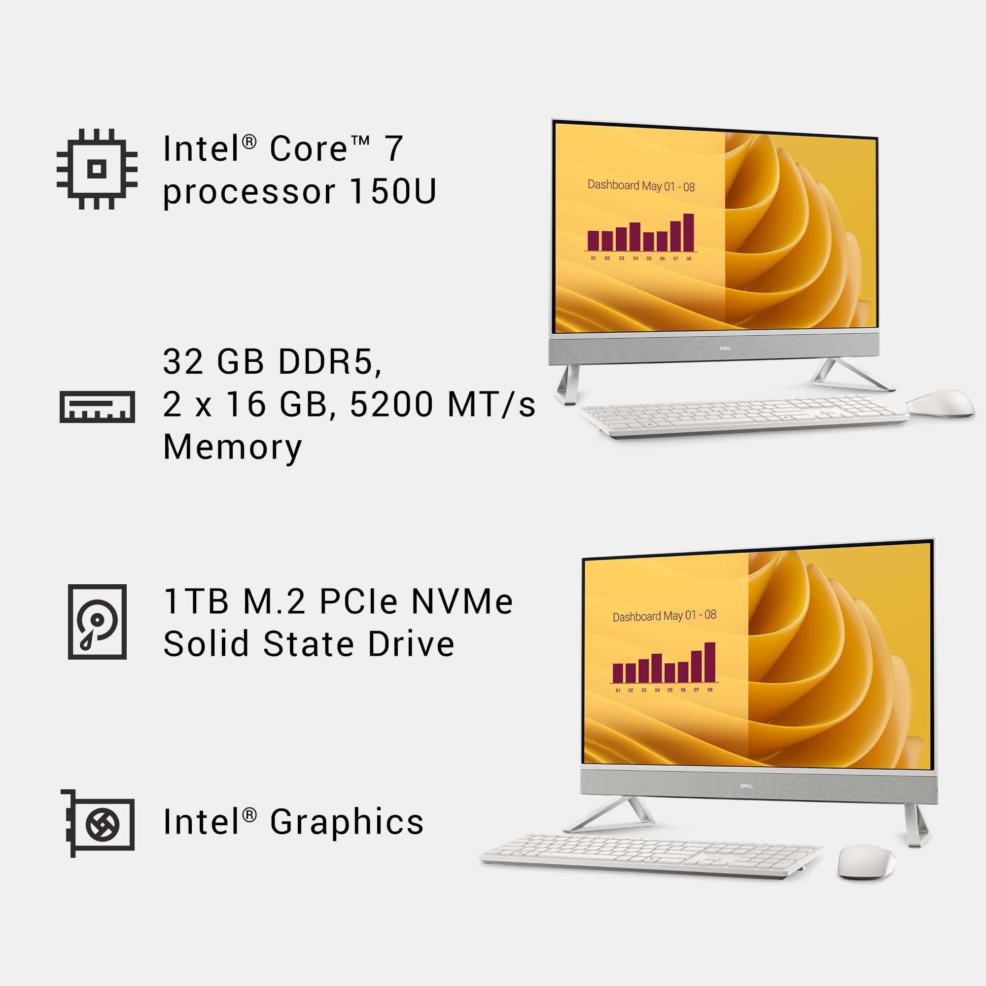 Dell 27 All-in-One Desktop, FHD, Intel Core 7 150U, 32GB, Windows 11 Home | Intel Graphics, 1TB SSD, Wi‑Fi 6E, Bluetooth, Keyboard & Mouse, Stereo Speakers, McAfee+ Premium Trial, EC27250 image 7