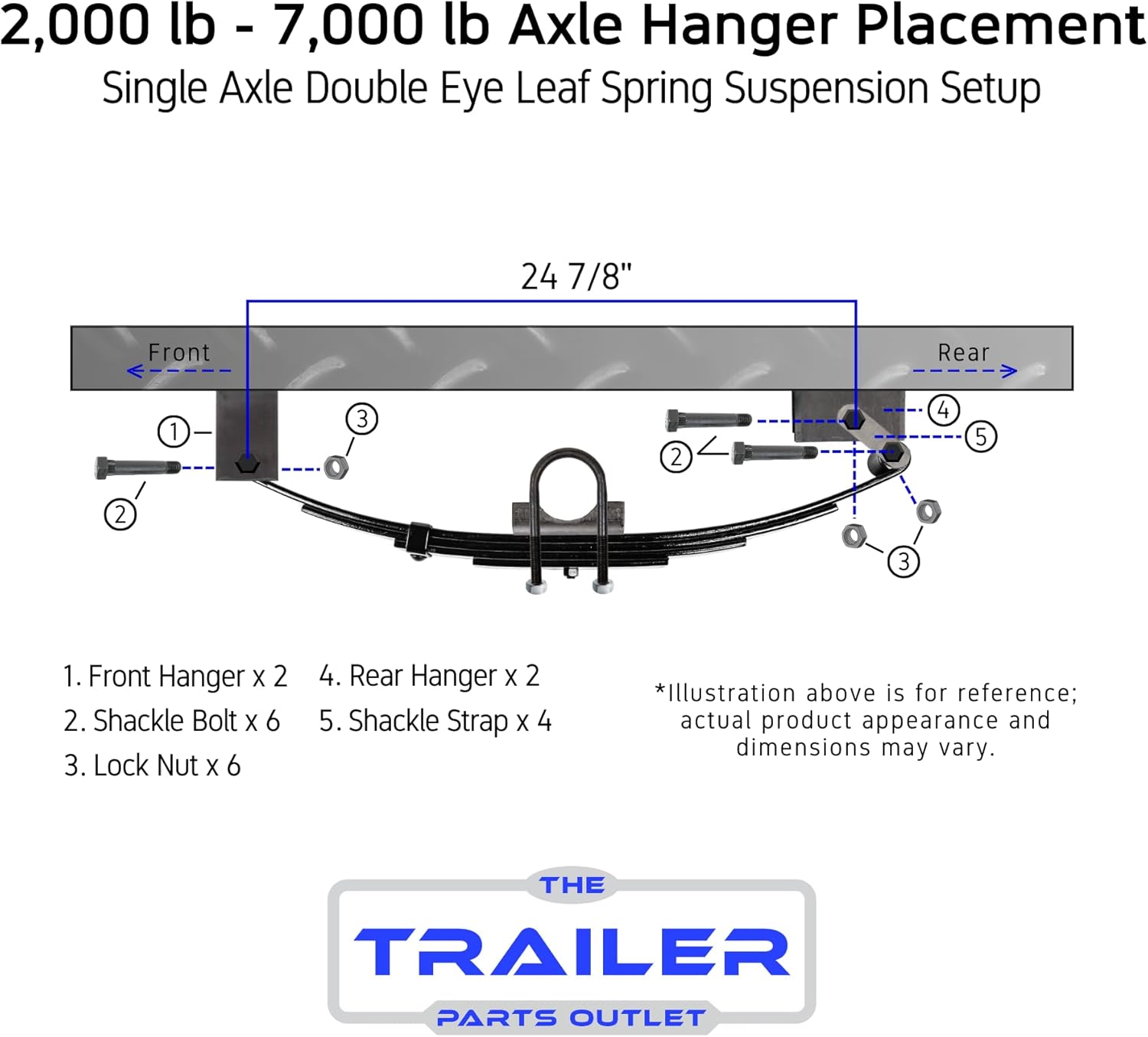3500 lb Light Duty Single Axle TK Trailer Kit - 3.5K Capacity (Original Series), 89" Hubface 74" Spring Center / 5x5 Bolt Pattern