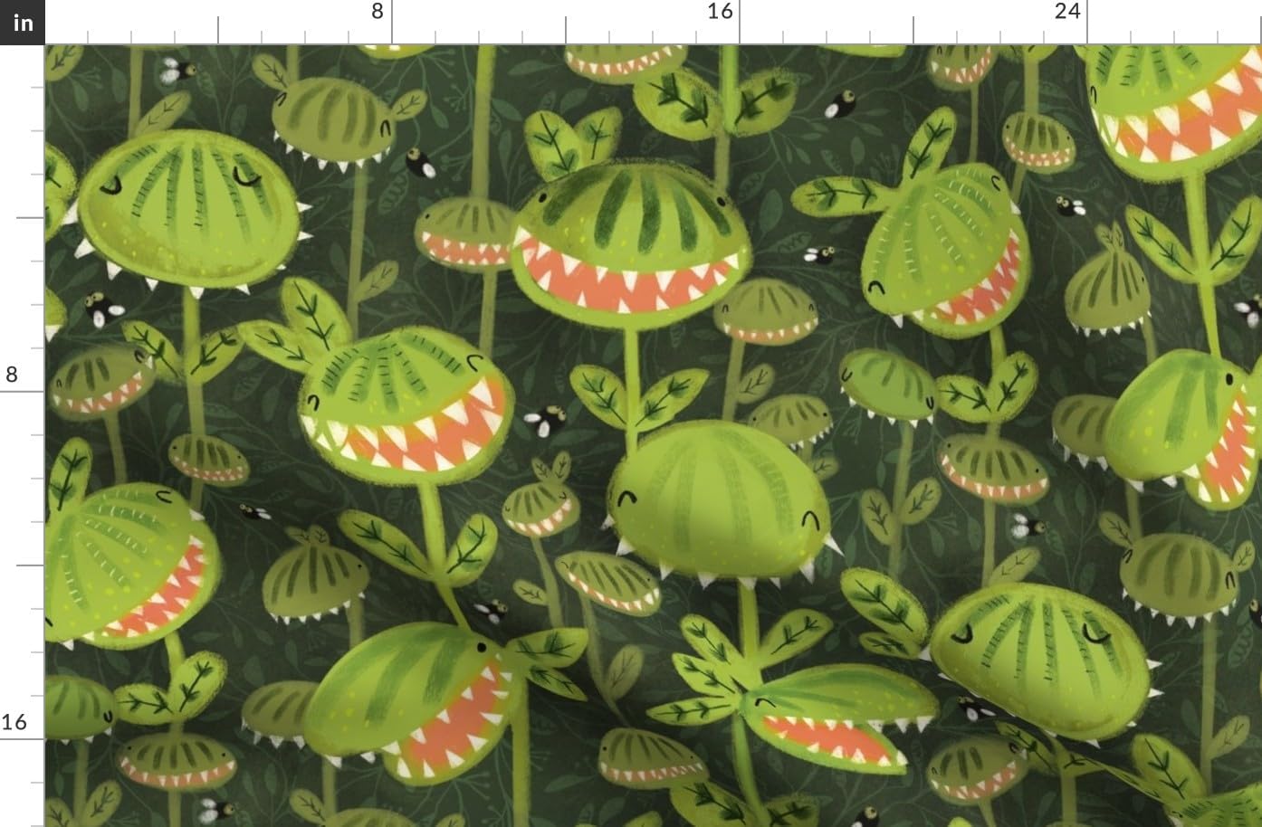 Spoonflower Fabric - Venus Fly Trap Cute Plants Funny Halloween Garden Spooky Insect Green Printed on Organic Cotton Sateen Fabric by The Yard - Sewing Quilting Apparel Home Decor