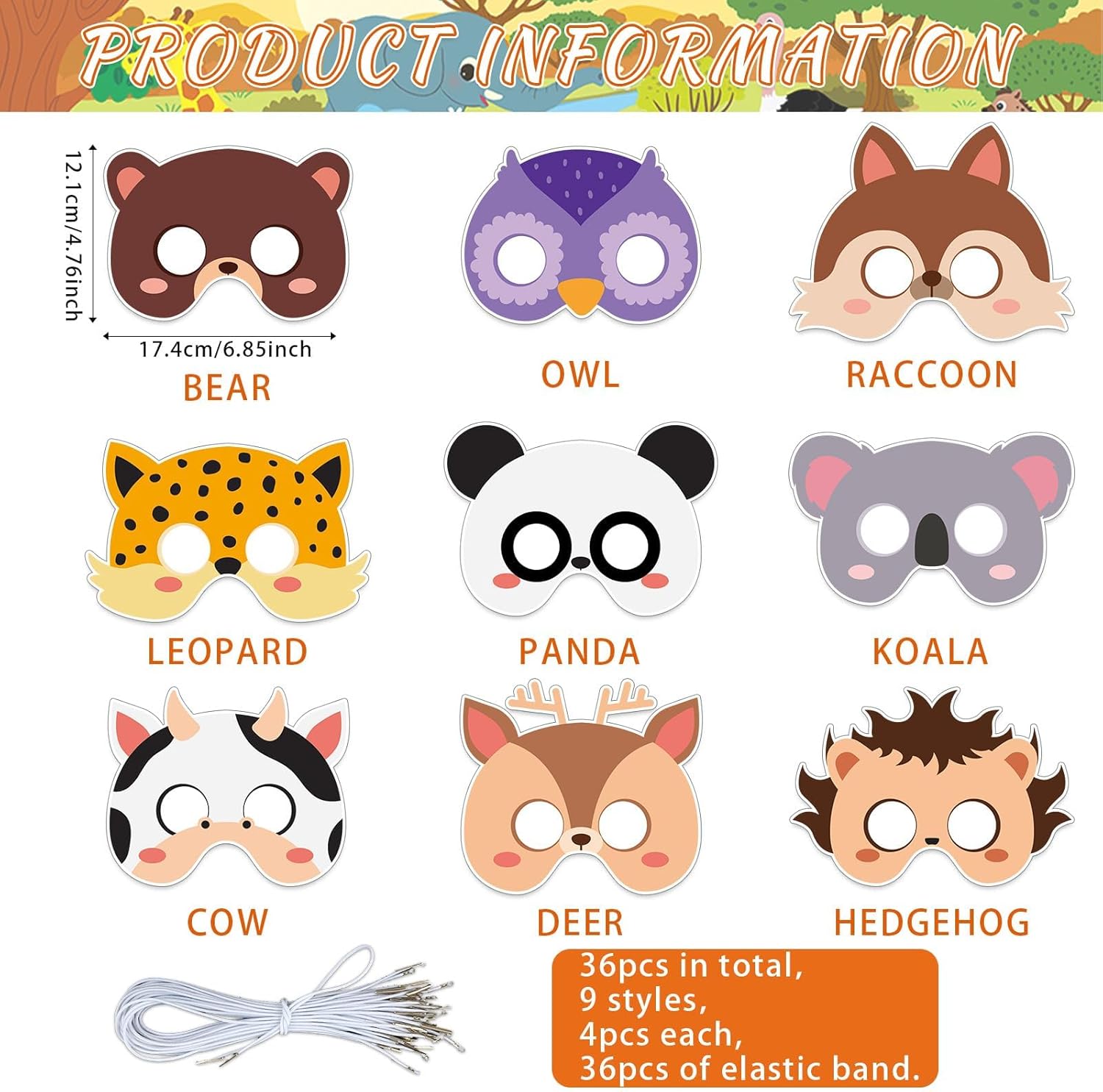 36 Set Animal Coloring Mask Jungle Animal Paper Art Craft Kid Color Your Own Panda Blank DIY Mask Masquerade Birthday Party Dress-Up Decoration Favor School Classroom Activity Game Supplies - Image 2