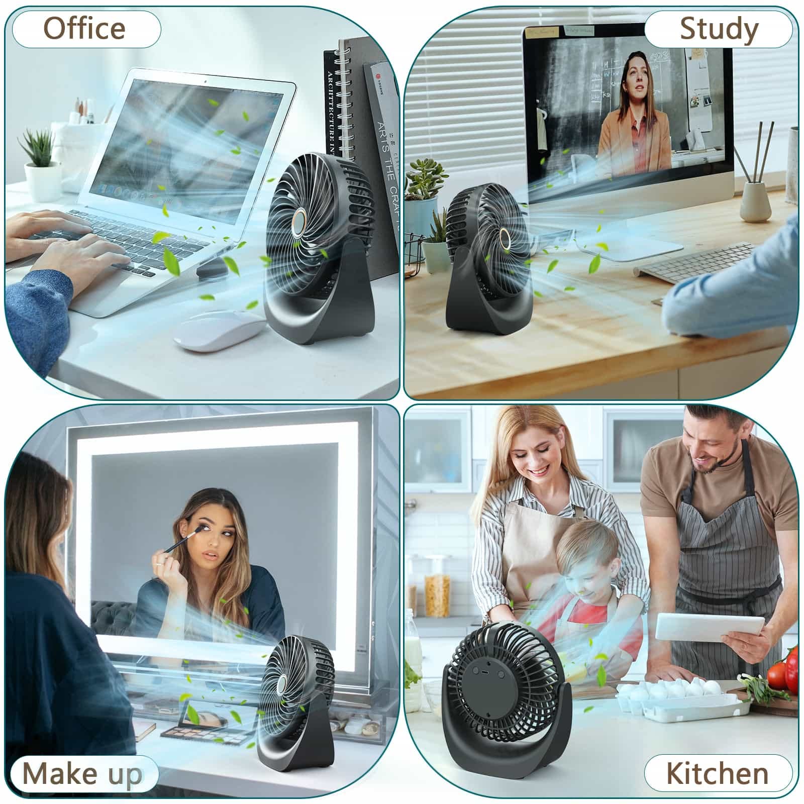 Ventilatore USB,ventilatore portatile,ventola da tavolo regolabile velocità del vento 5 livelli, angolo regolabile a 360°,4000 mAh batteria ricaricabile,adatto per ufficio, casa
