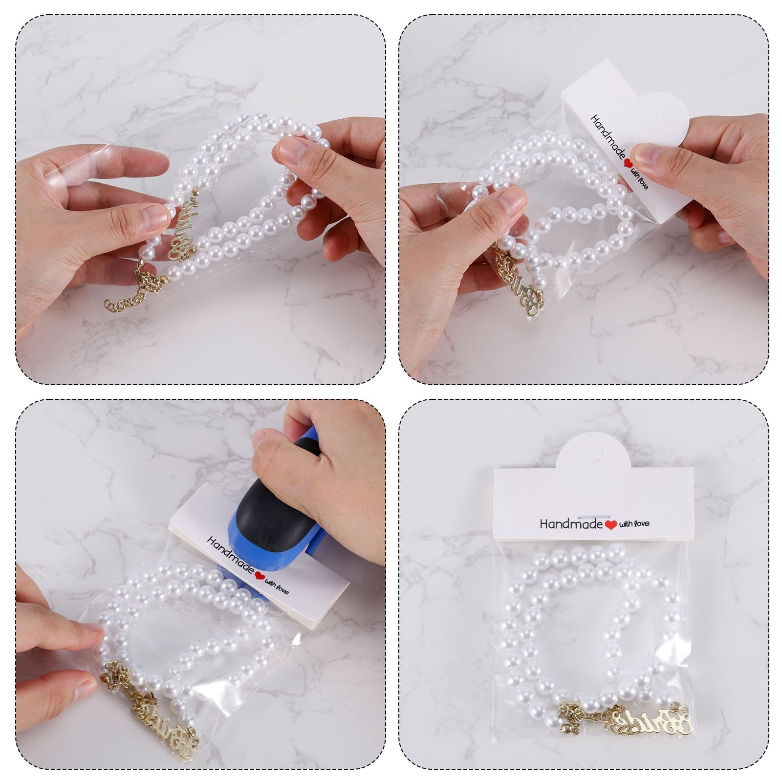 100pcs Jewelry Package Bags, Premium Paper Jewelry Display Bags for Small Business with 100pcs Transparent Plastic Bags for Bracelets Necklaces Package Display Supplies(White) - Image 4